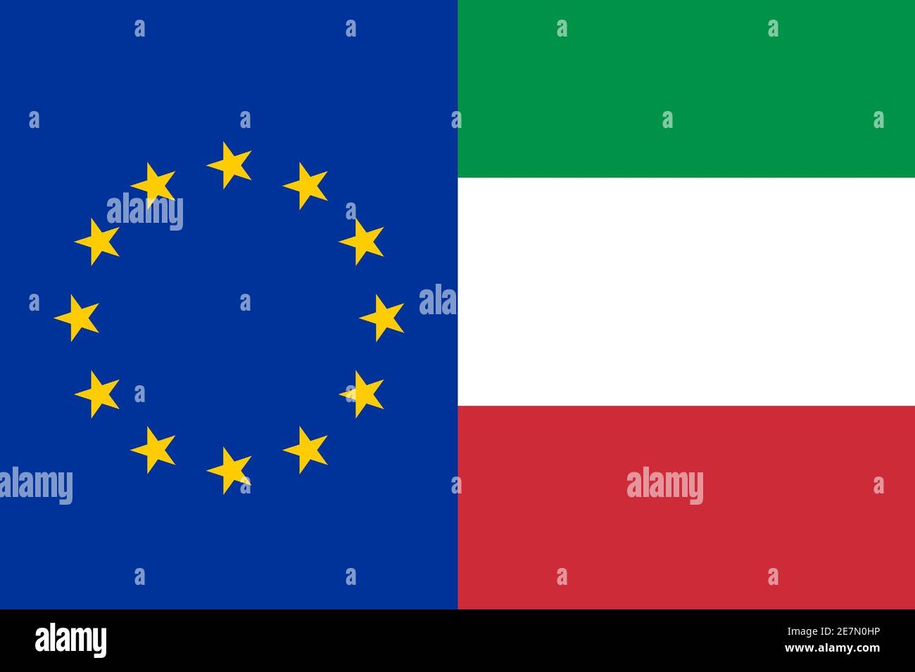 Illustration of the Flag of Italy and the EU next to each other Stock Photo