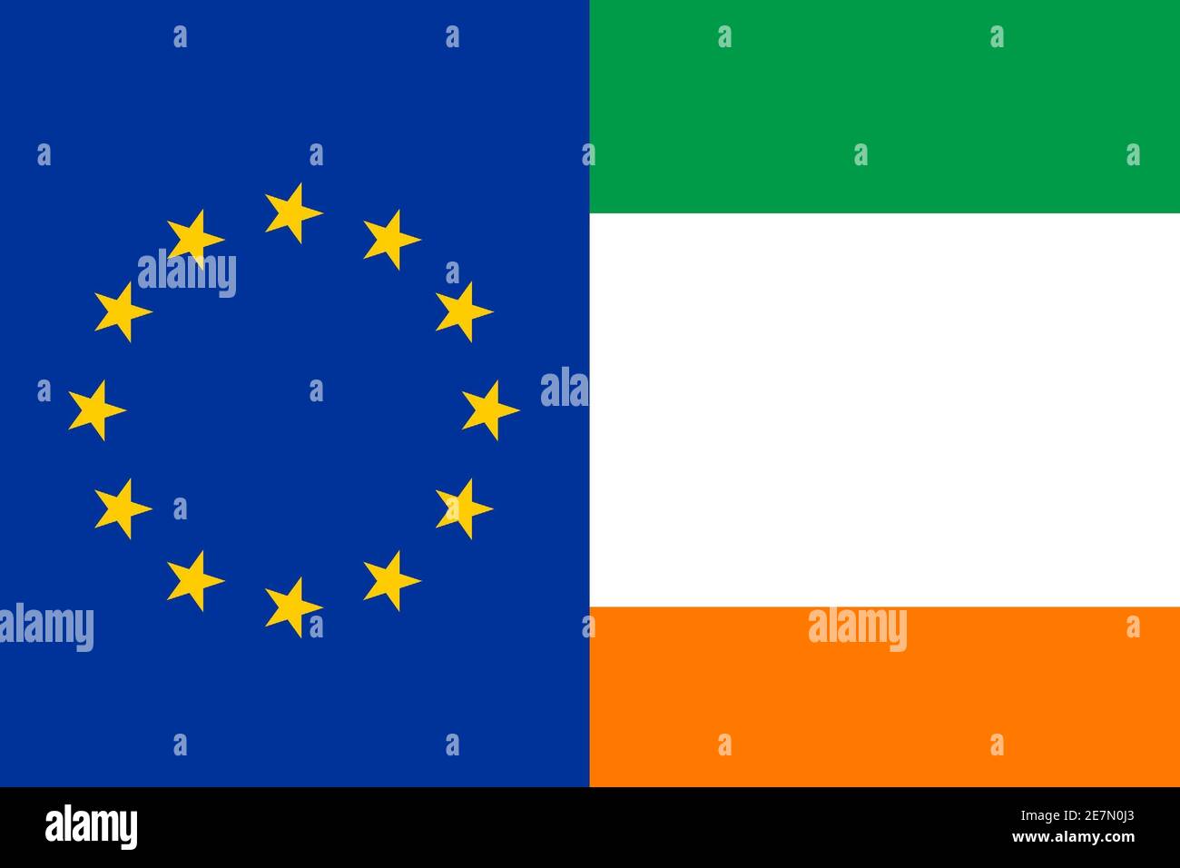 Illustration of the Flag of Ireland and the EU next to each other Stock Photo