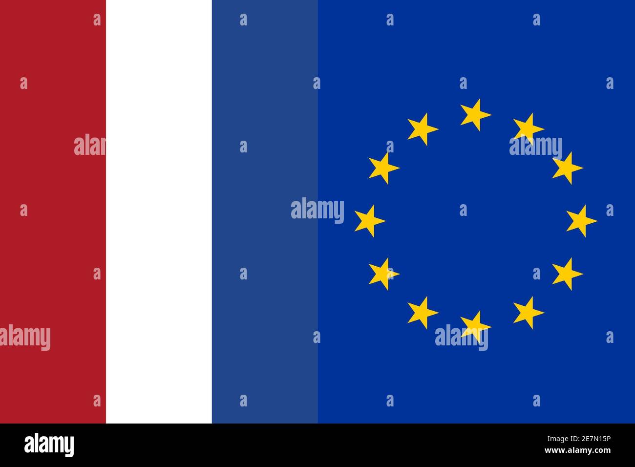 An illustration of the Flag of the Netherlands and the EU next to each other Stock Photo