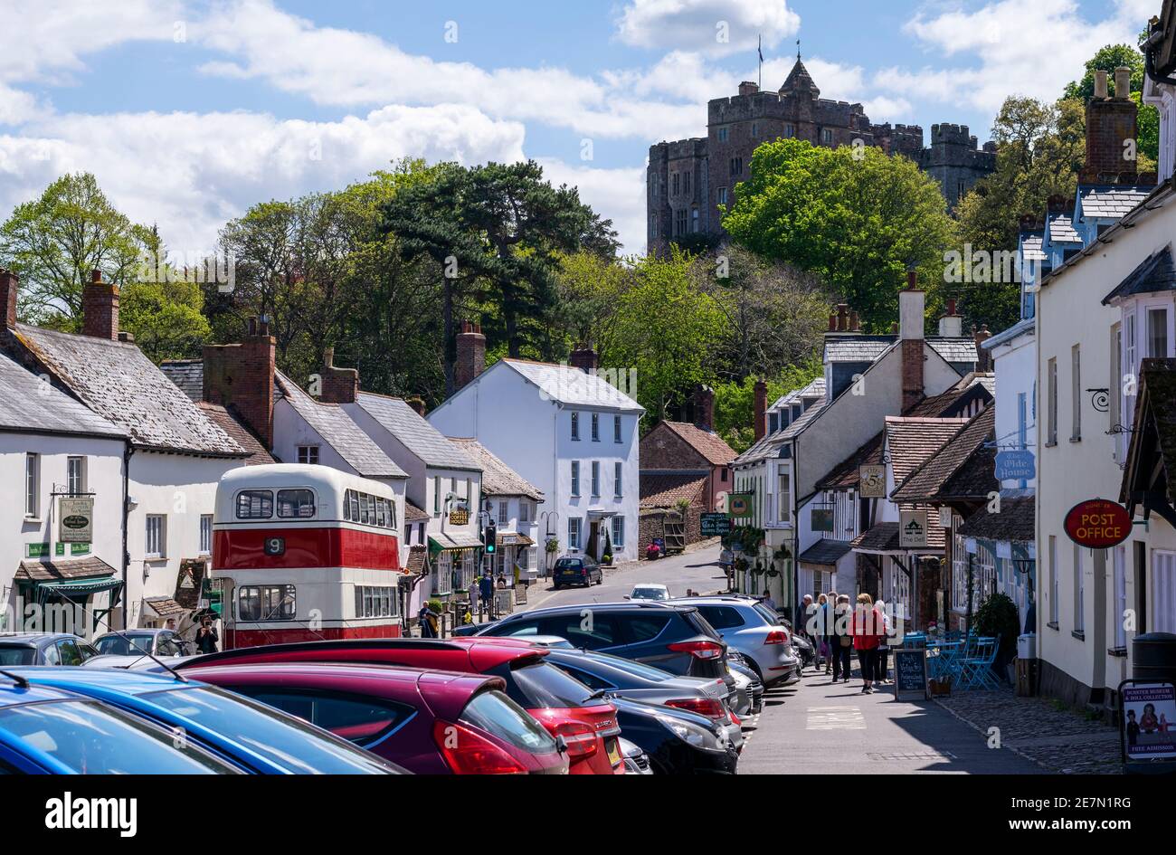 Dunster village in Somerset, England, UK with the famous Castle in the background Stock Photo