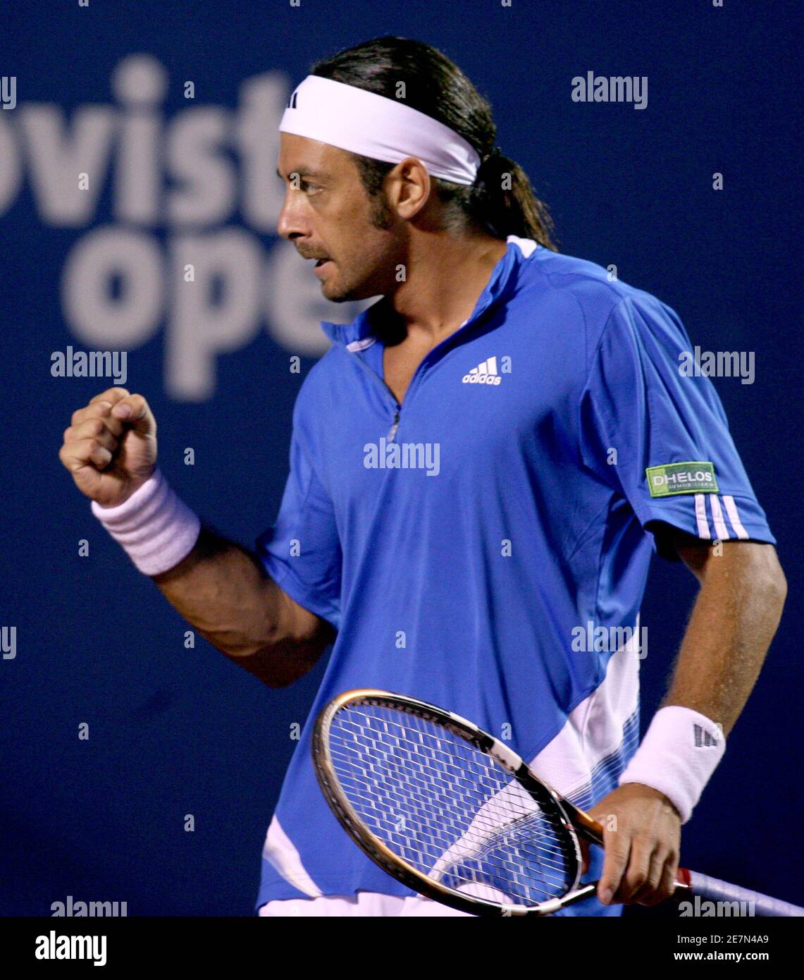 Nicolas Massu of Chile reacts during his match against Luis Horna of Peru  at the ATP tennis tournament in Vina del Mar city, 137km (85 miles)  northwest of Santiago, February 4, 2007.