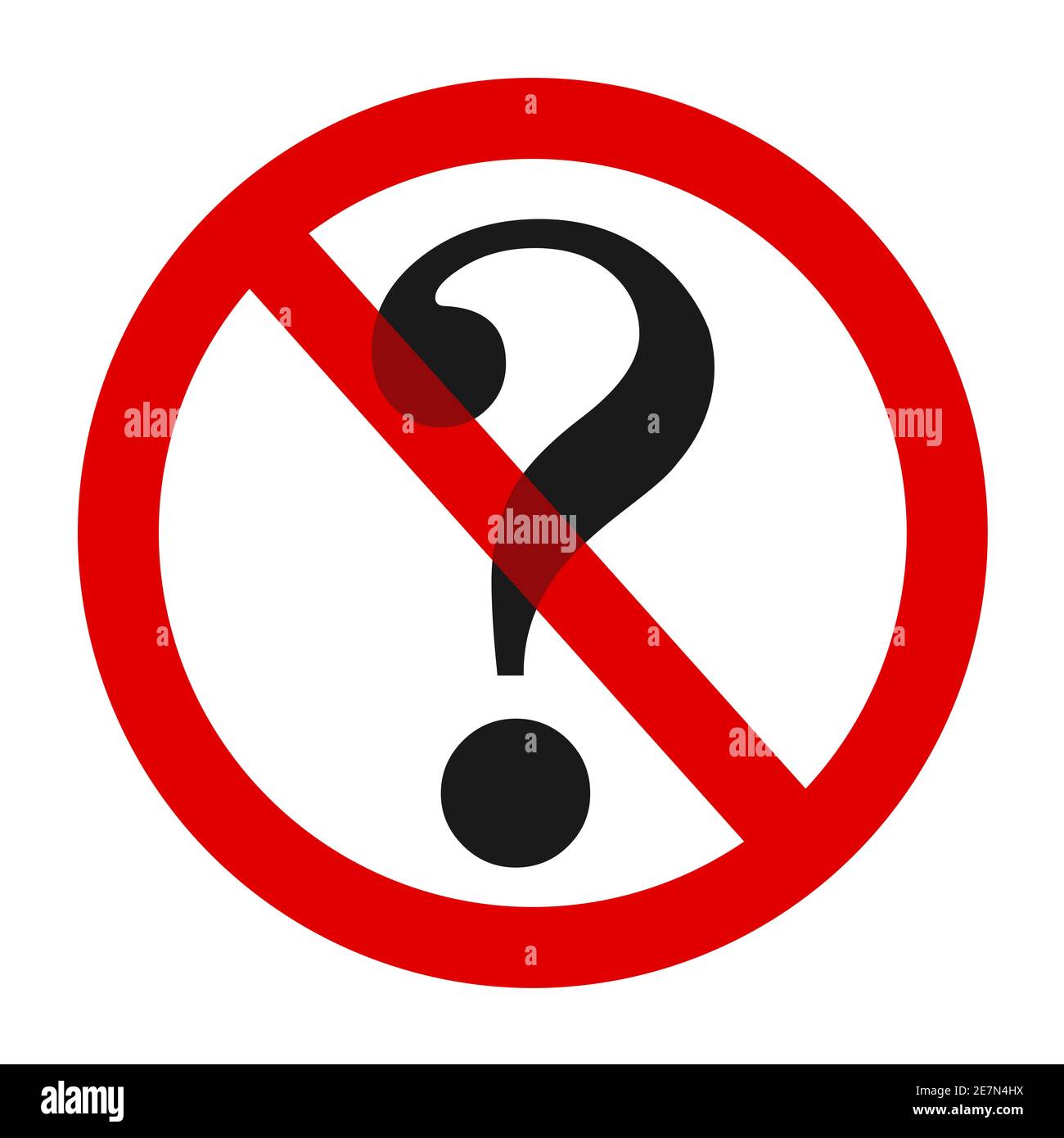 Question mark is crossed out - fobridden, banned and stopped curiosity and curiousness. Vector illustration isolated on white. Stock Photo