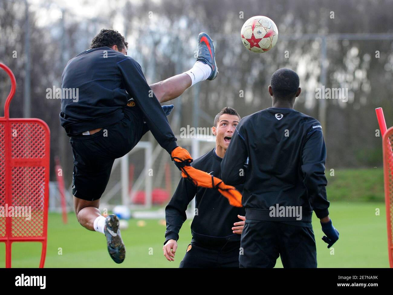 Manchester uniteds cristiano ronaldo centre during training session at