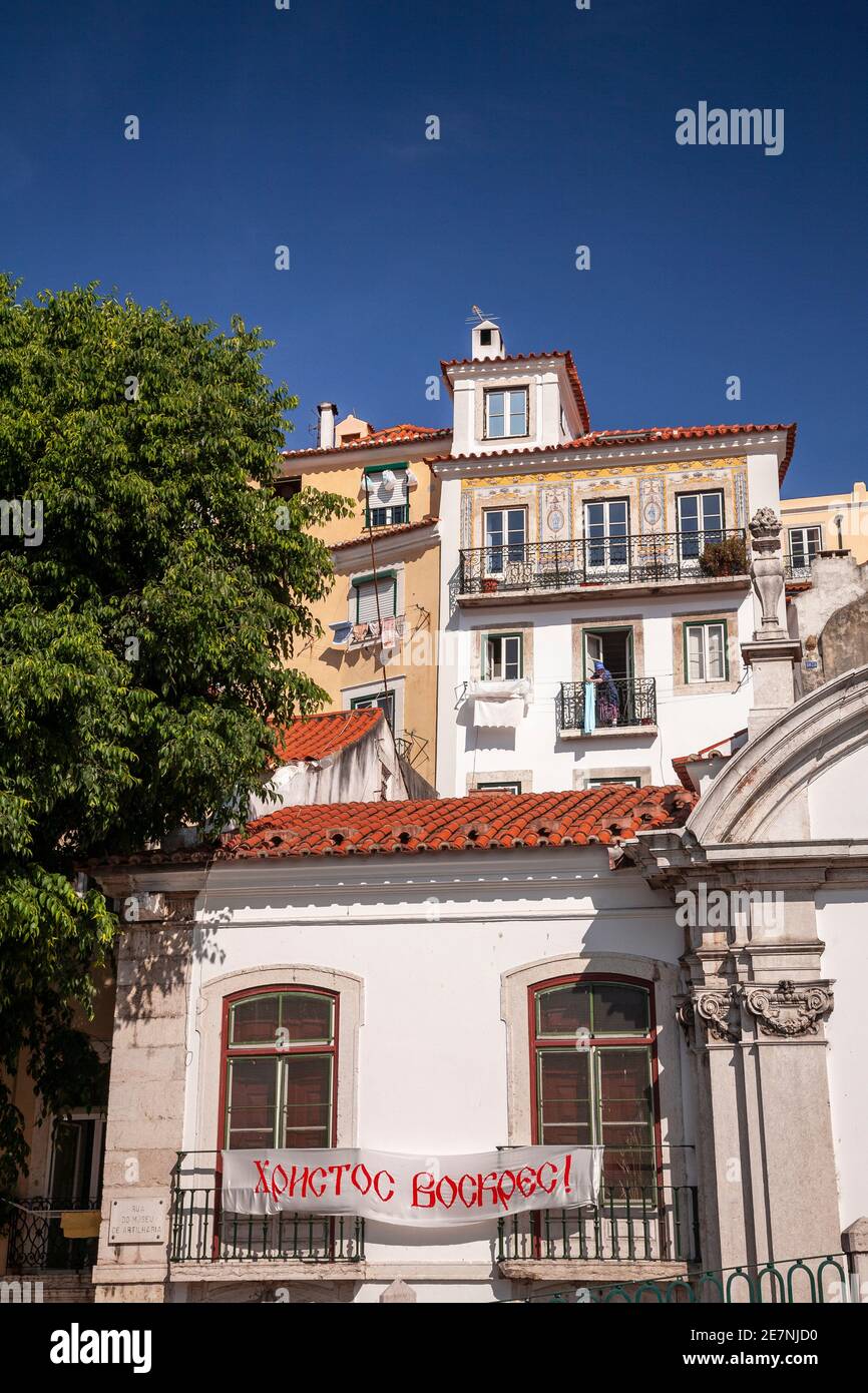 Houses with red tiled roofs in Lisbon, Portugal Stock Photo