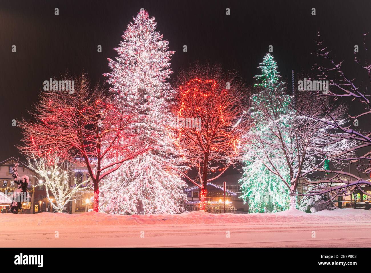 Leavenworth Washington Usa January 27 2021 Holiday Lights And Snow Stock Photo Alamy