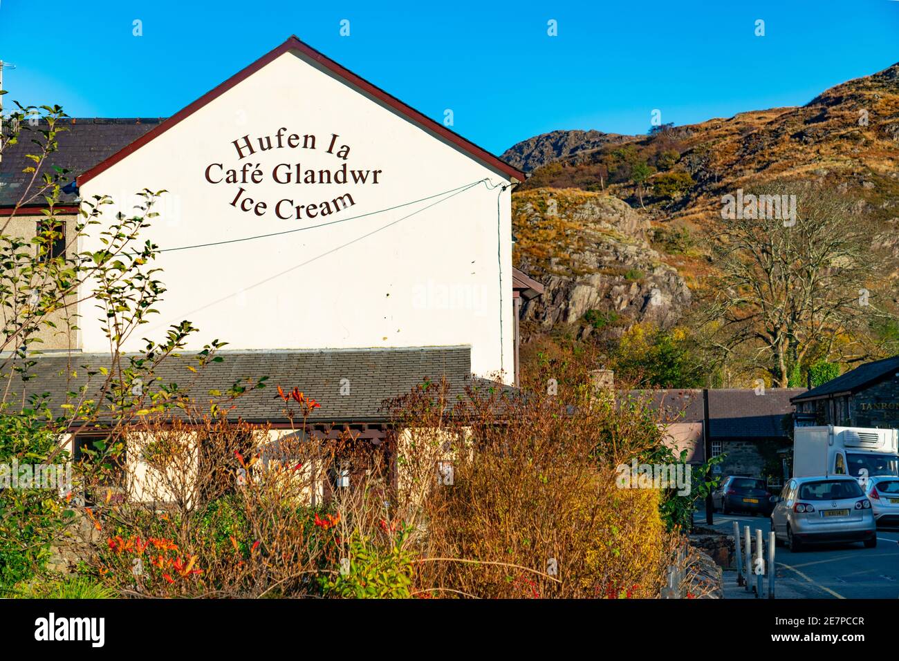 Glandwr Cafe and Ice Cream Parlour, Beddgelert, Gwynedd, North Wales. Image taken in November 2019. Stock Photo