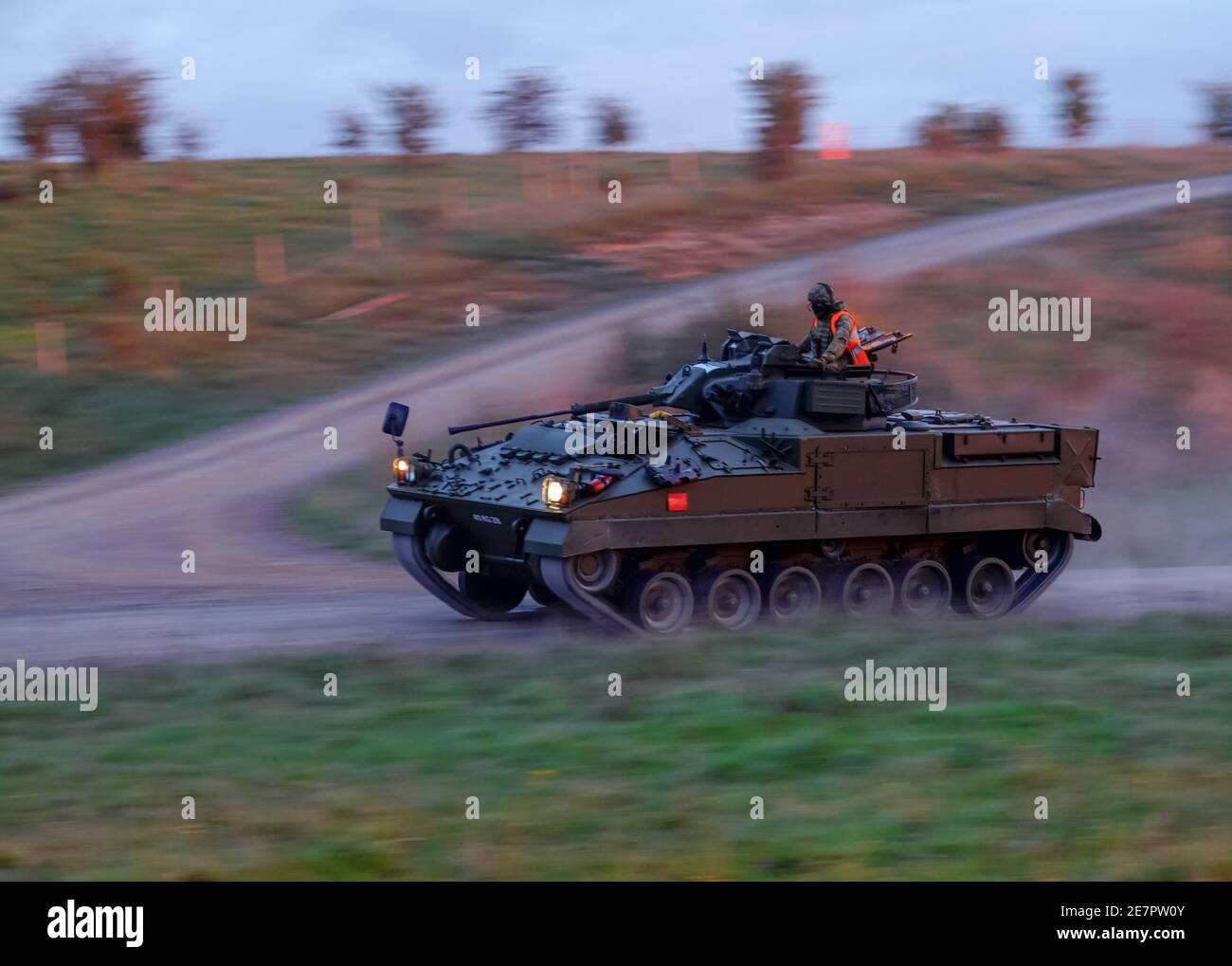 British Army Warrior armoured vehicle returning to base at the end of ...