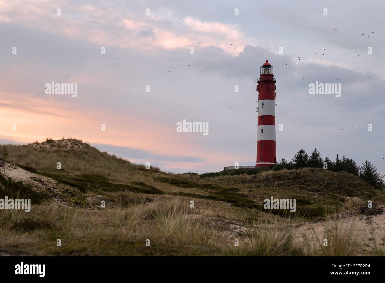 Panoramic image of the Wittduen lighthouse at sunset, Amrum, Germany ...