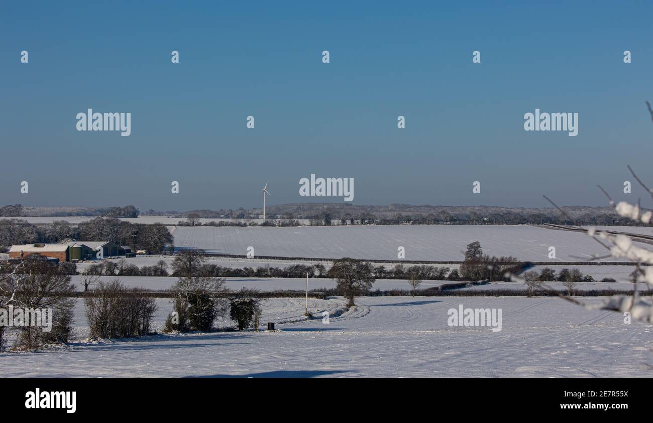 Snowy field under clear sky Stock Photo - Alamy