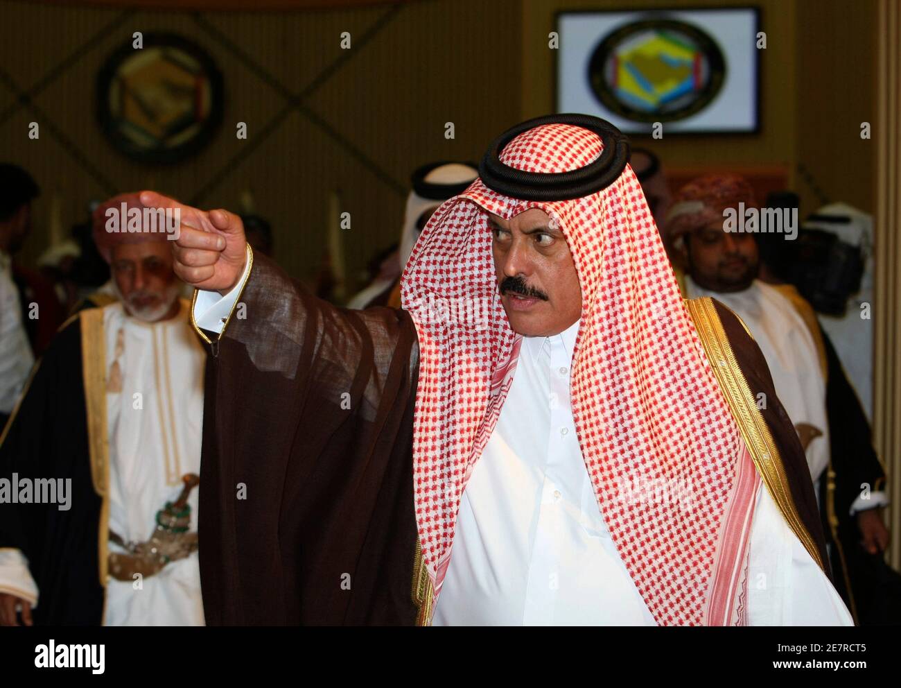 Secretary-General of the Gulf Cooperation Council (GCC) Abdul-Rahman al-Attiyah gestures during the GCC foreign ministers meeting in Riyadh February 22, 2009. REUTERS/Fahad Shadeed (SAUDI ARABIA) Stock Photo