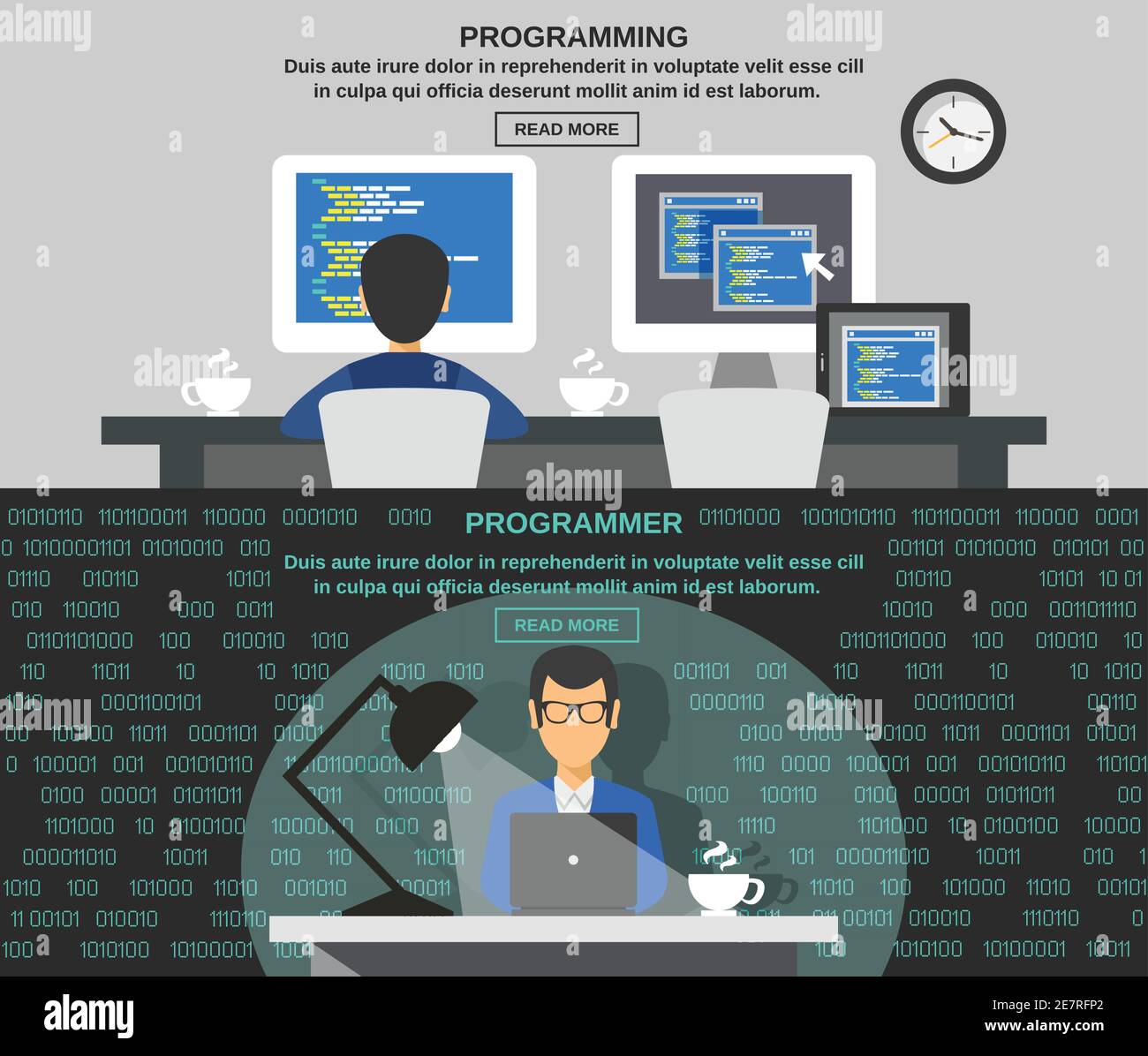 Programmer horizontal banner set with program code elements isolated ...