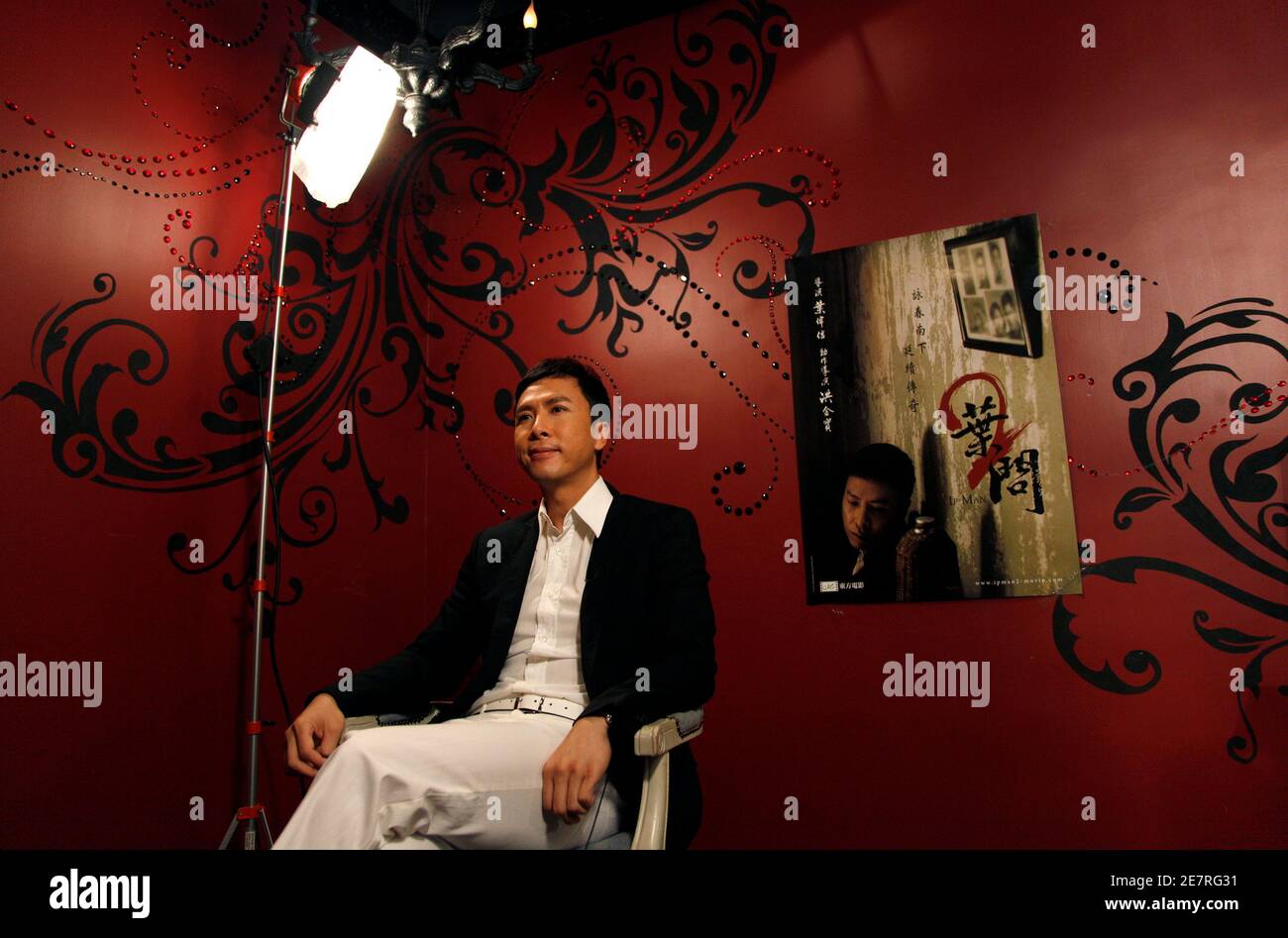 Hong Kong action star Donnie Yen attends an interview with Reuters in Hong Kong March 22, 2010. Donnie is in Hong Kong to promote his new movie 'Ip Man 2'.     REUTERS/Tyrone Siu  (CHINA - Tags: ENTERTAINMENT) Stock Photo