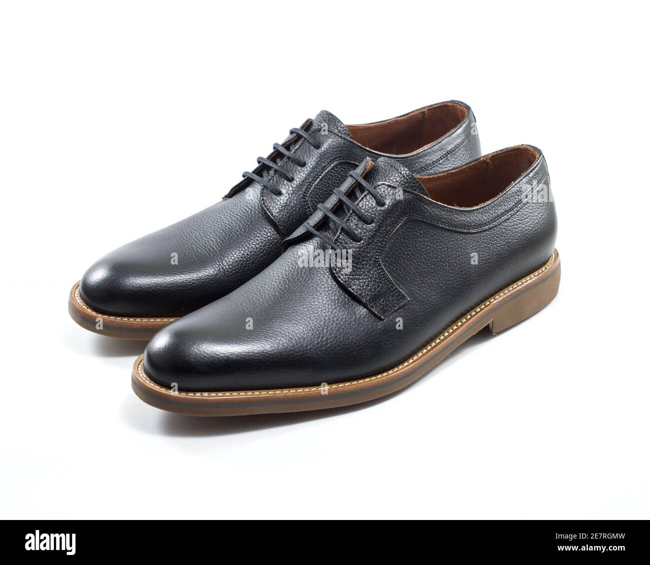 Pair of black leather men shoes isolated on white background Stock ...