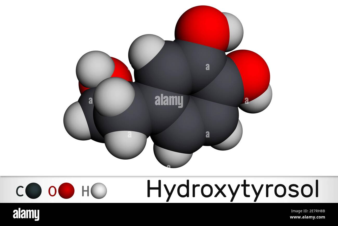 Hydroxytyrosol molecule. It is catechol, phenolic phytochemical ...