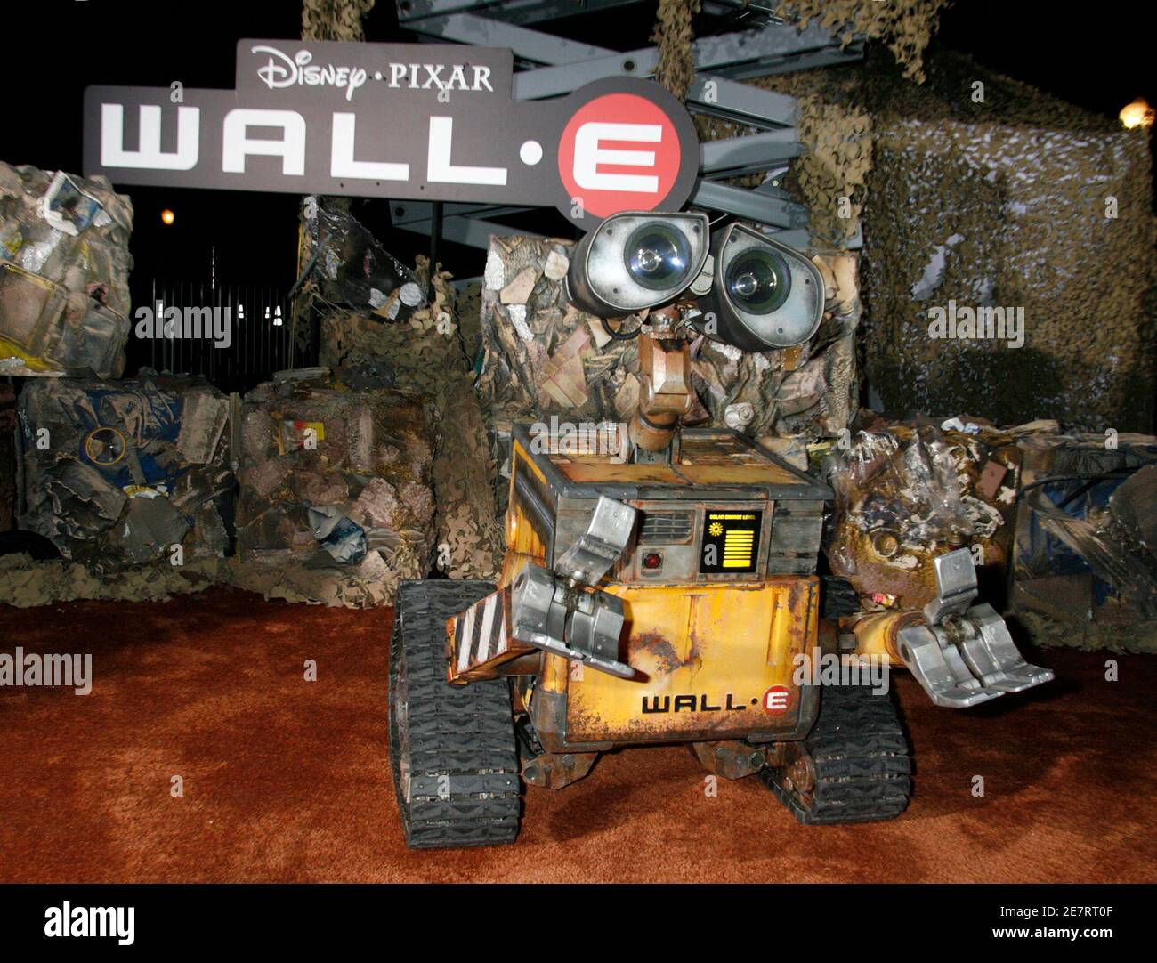 An animatronic robot of the character Wall-E is displayed at the world premiere of Disney-Pixar's film 'Wall-E' in Los Angeles, California June 21, 2008. The film opens June 27.  REUTERS/Fred Prouser                   (UNITED STATES) Stock Photo
