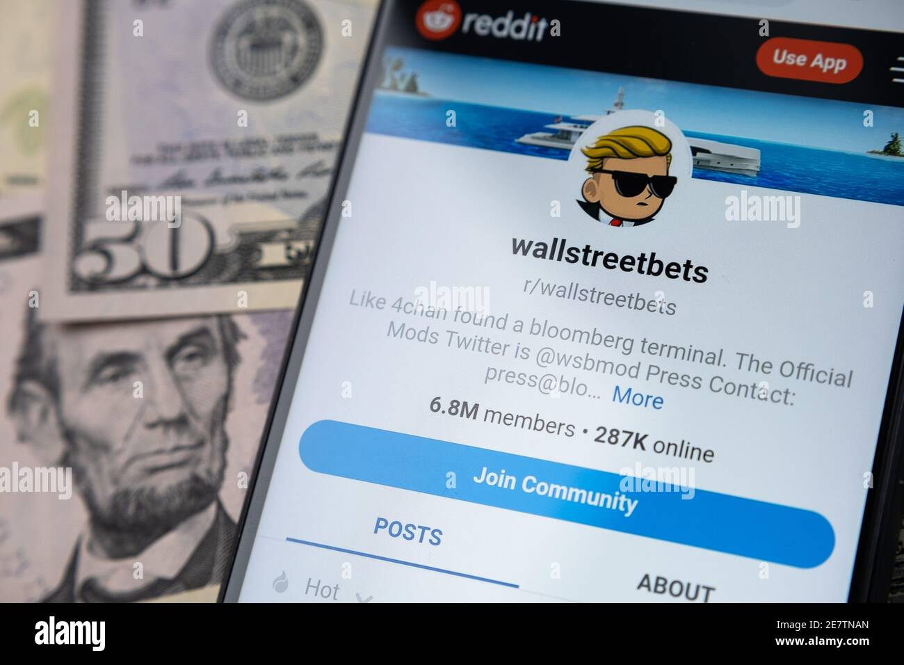 Wallstreetbets Reddit community web page seen on the smartphone screen and  US dollars on a blurred background. Concept. Stafford, United Kingdom - Jan  Stock Photo - Alamy