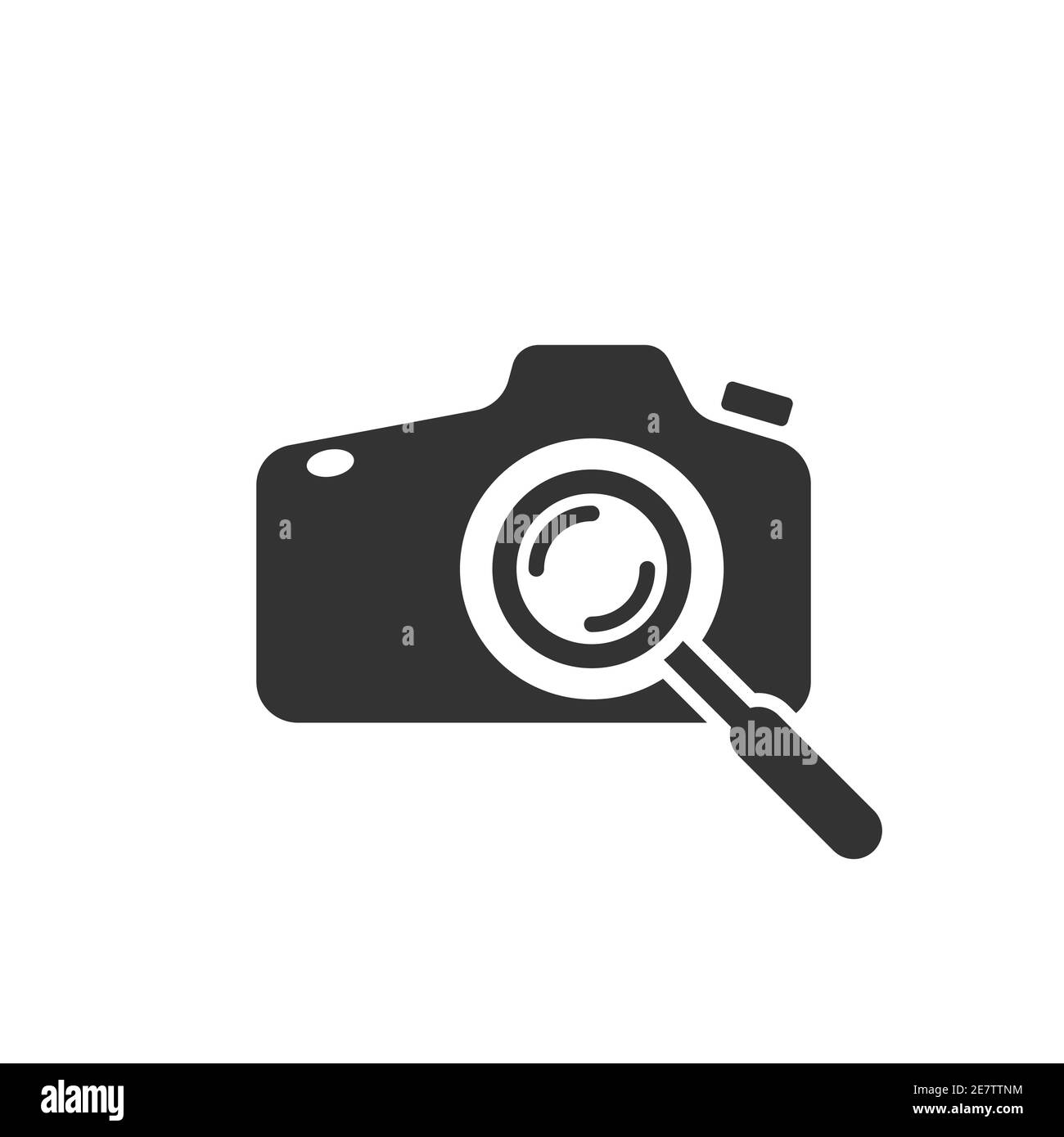 The icon of the camera with a magnifying glass. Search by photo Stock