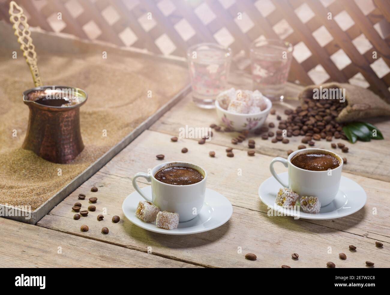 Traditional Turkish coffee. Cooking method in hot sand Stock Photo Alamy