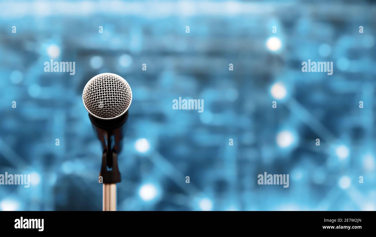 Public speaking backgrounds, Close-up the microphone on stand for speaker  speech presentation stage performance with technology blur bokeh light  backg Stock Photo - Alamy