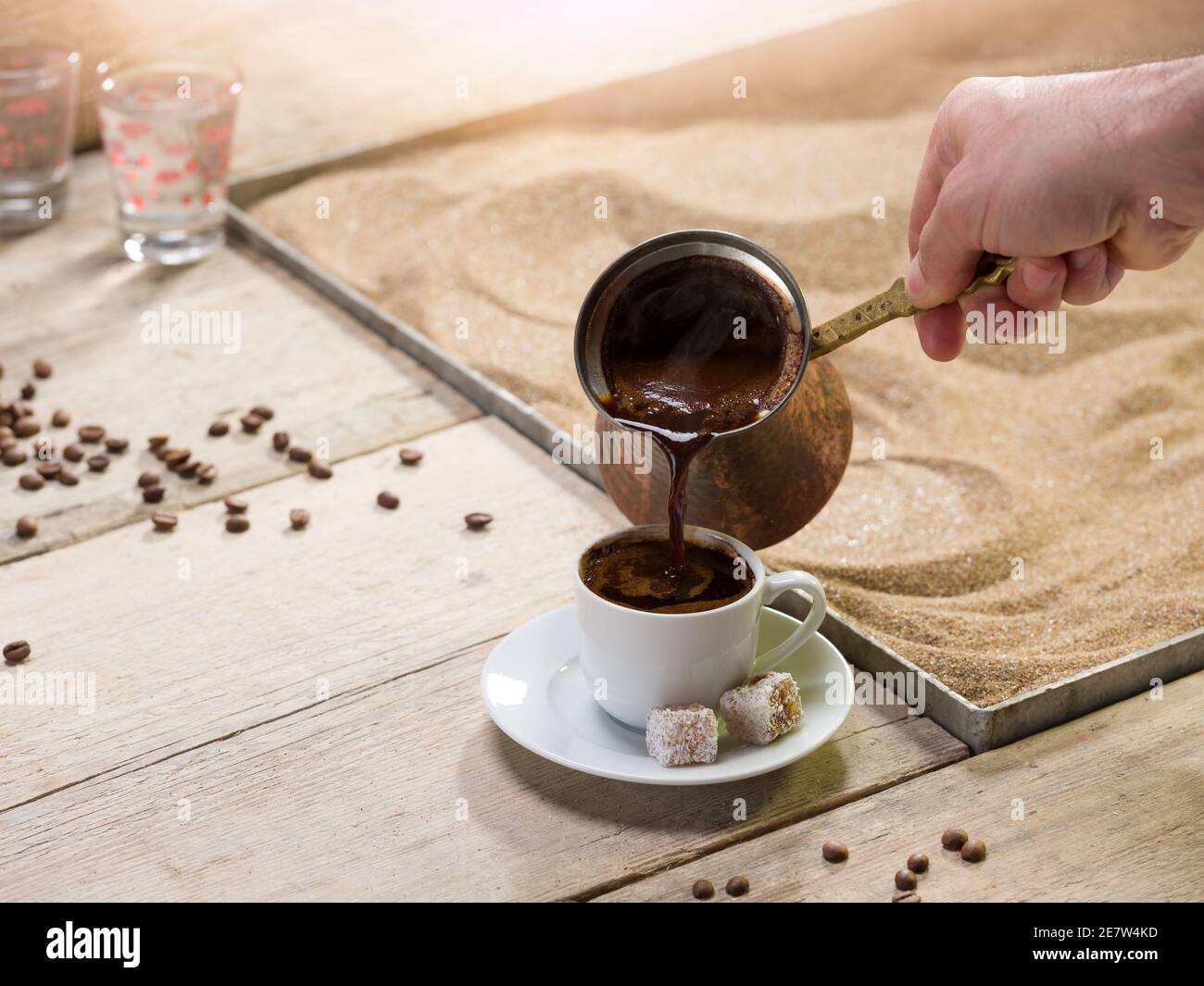 Traditional Turkish coffee. Cooking method in hot sand Stock Photo Alamy