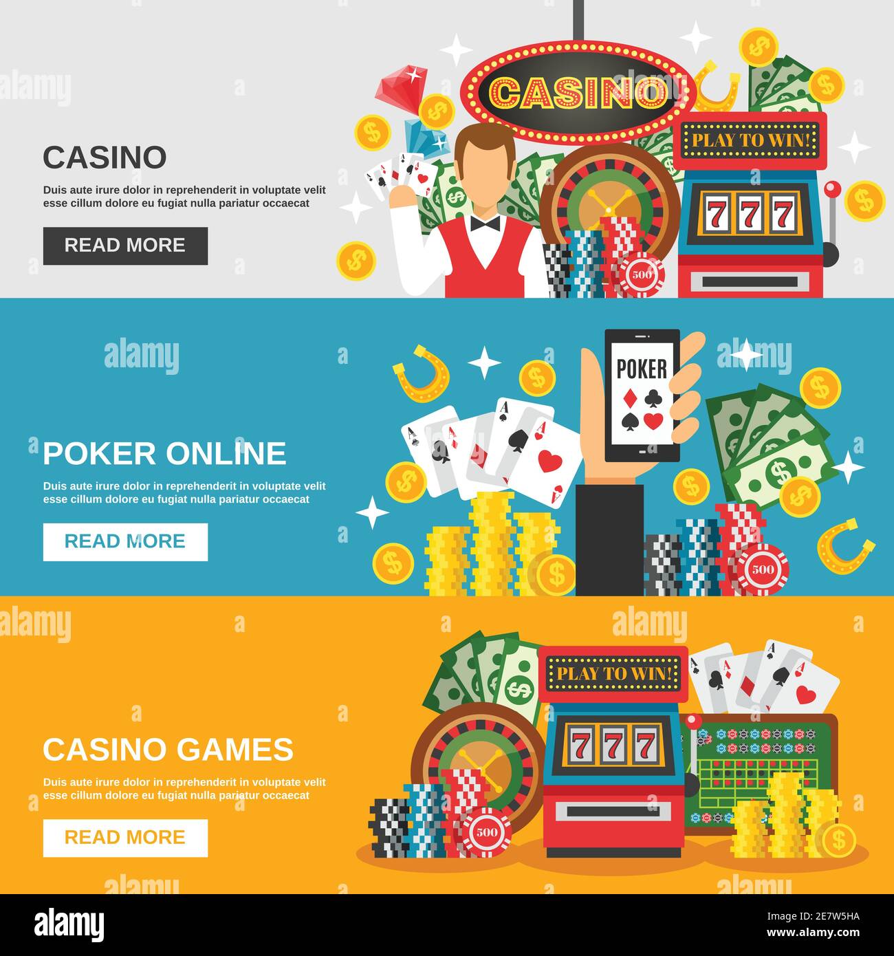 Casino horizontal banners set with poker online symbols flat isolated  vector illustration Stock Vector Image & Art - Alamy