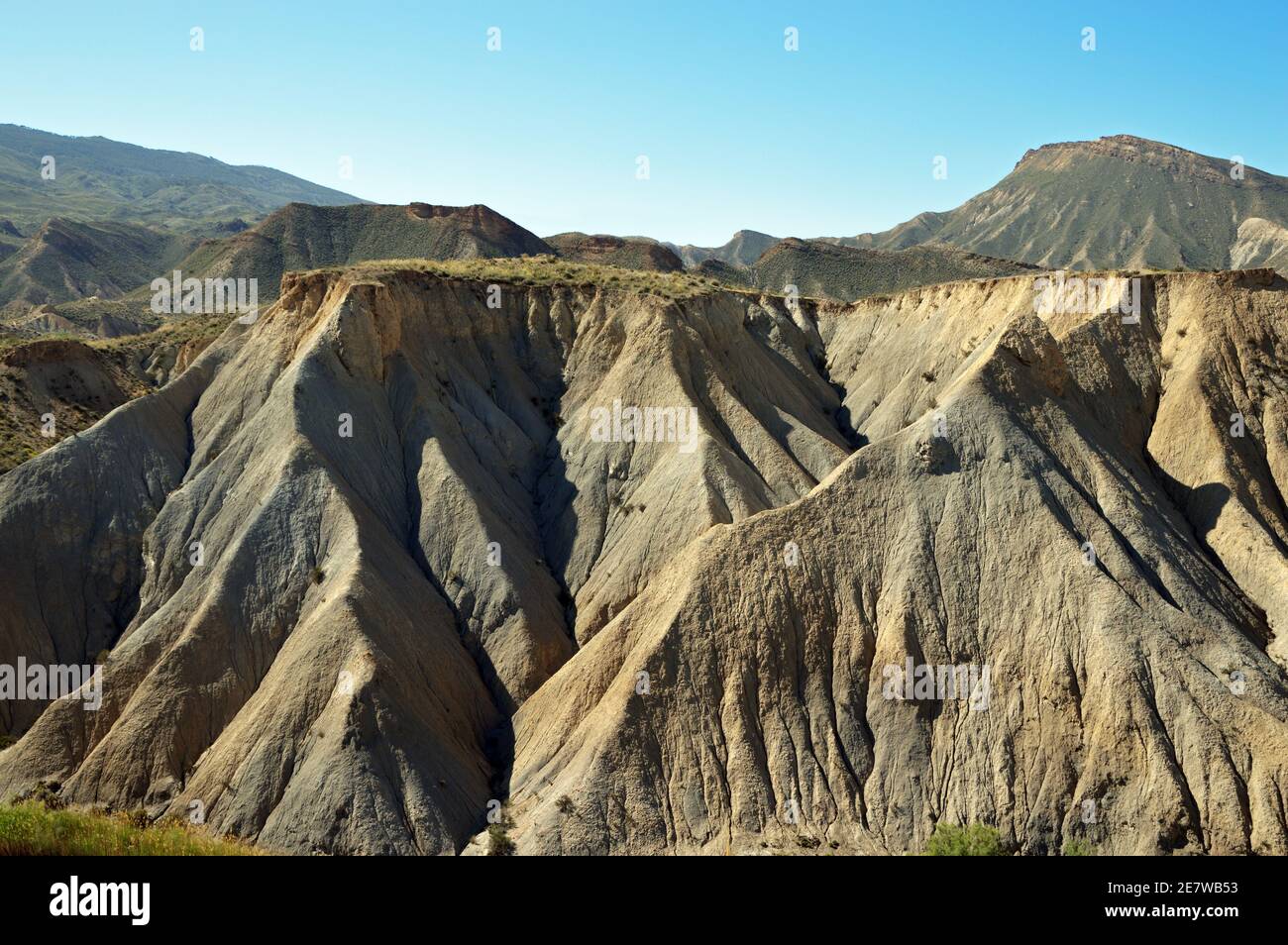 The Tabernas Desert is in the Spanish province of Almería. It is the driest region of Europe and the continent's only true desert climate. Stock Photo