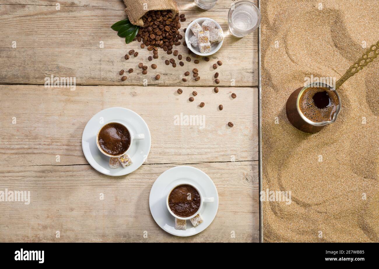 Traditional Turkish coffee. Cooking method in hot sand Stock Photo Alamy