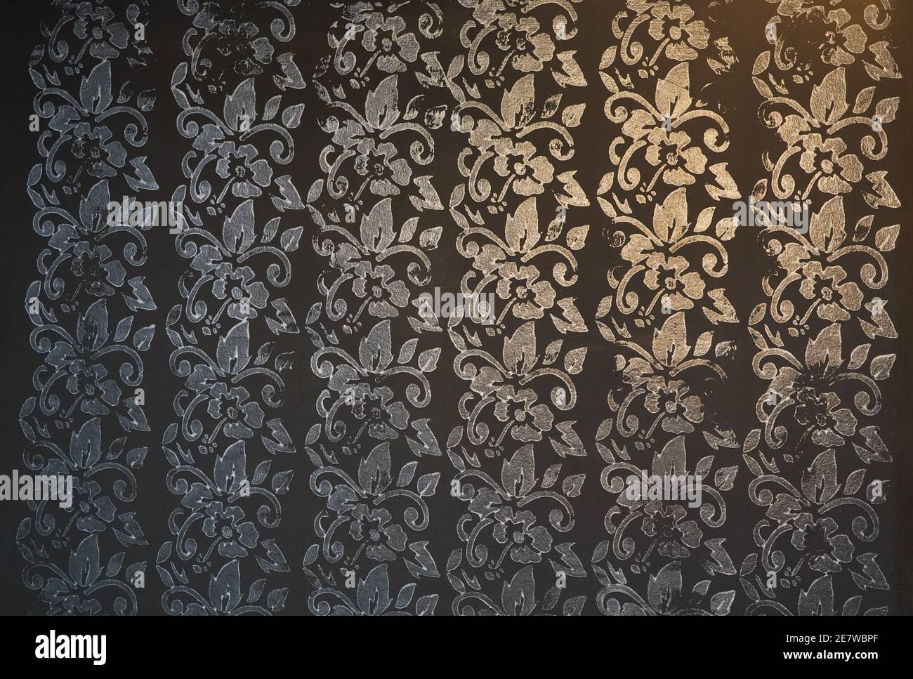 Gradient Gold and Silver Floral and foliage pattern in dark black