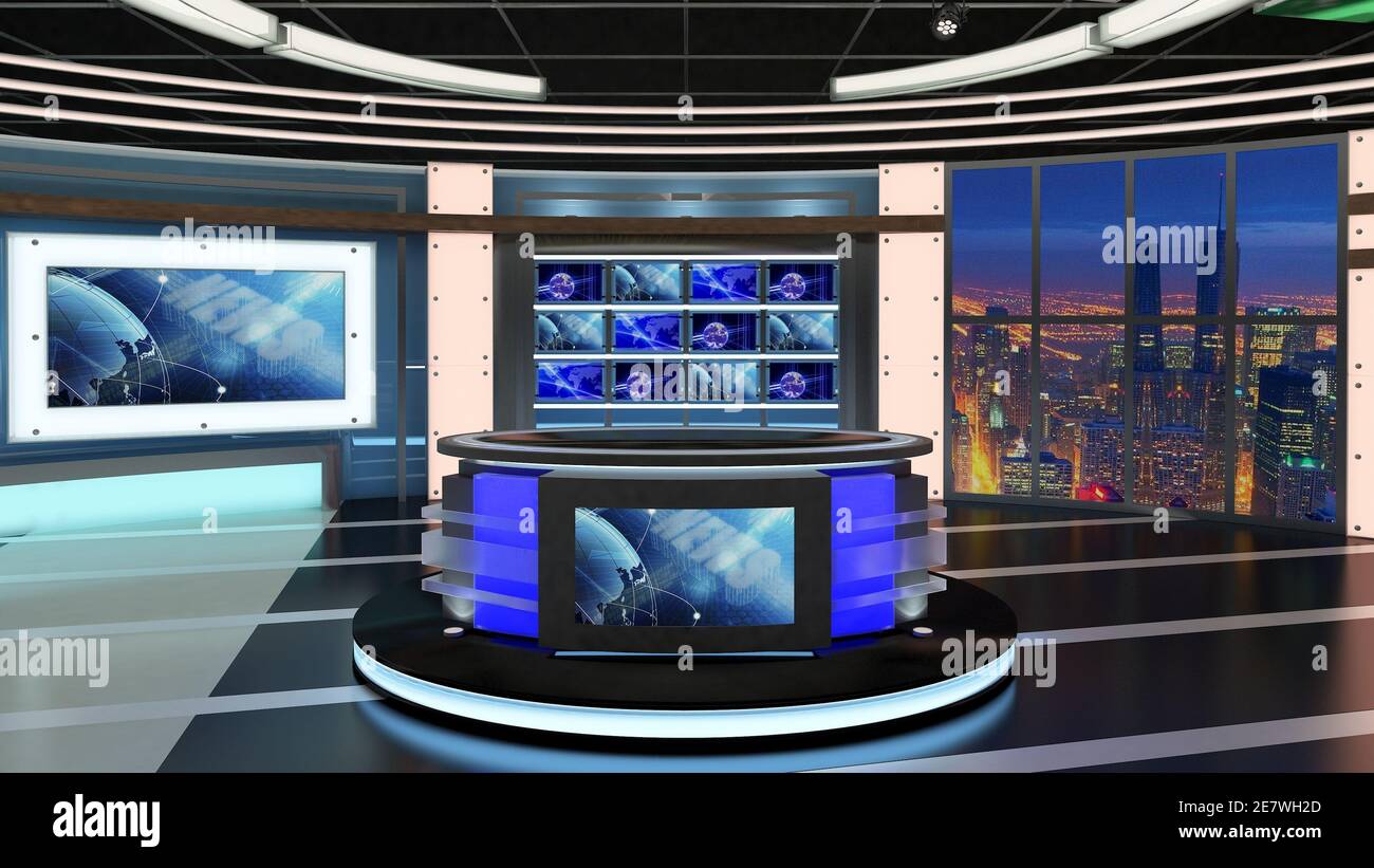 Virtual TV Studio News Set 27. Green screen background. 3d ...