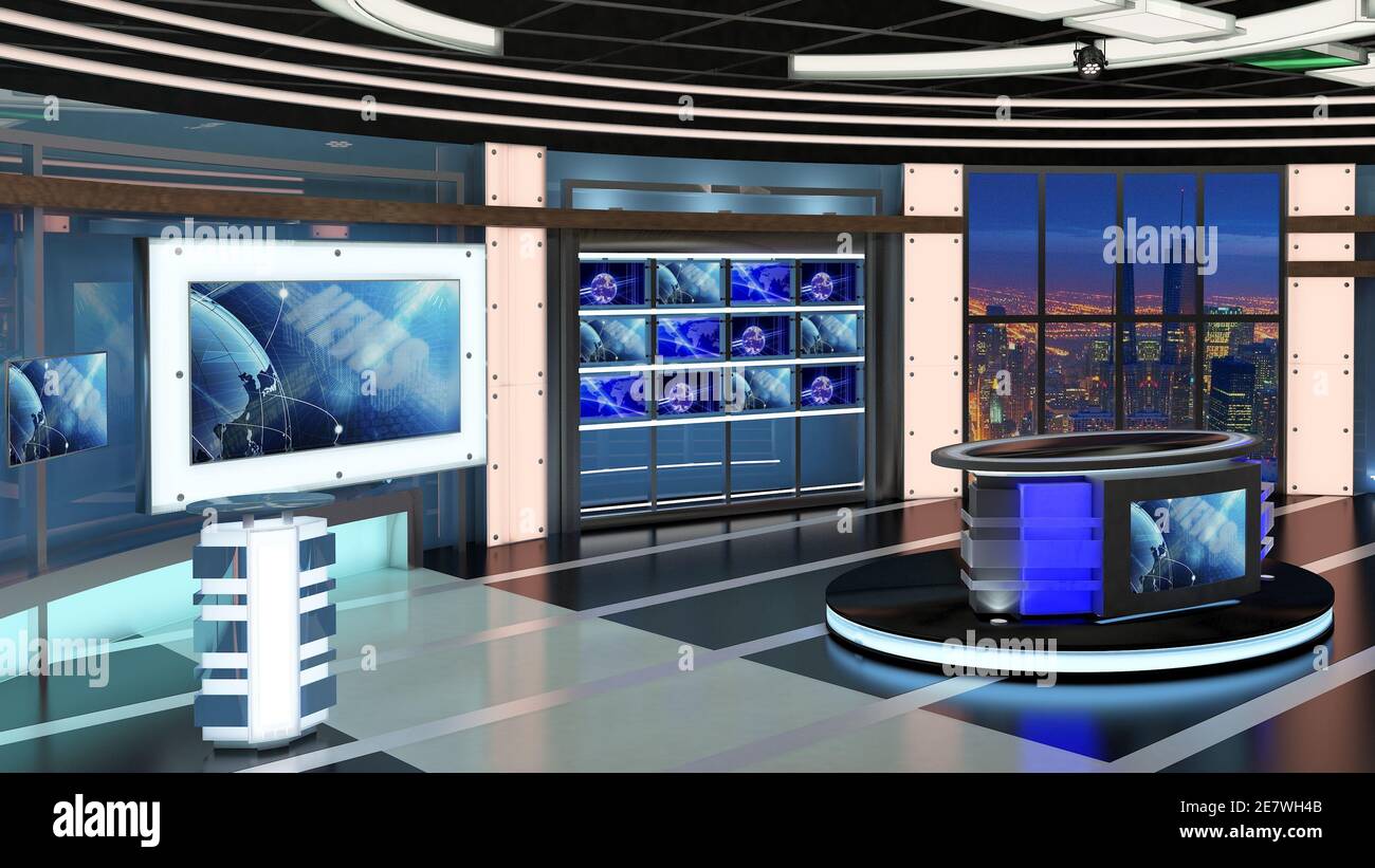Virtual TV Studio News Set 27. Green screen background. 3d Rendering.  Virtual set studio for chroma footage. wherever you want it, With a simple  setup Stock Photo - Alamy