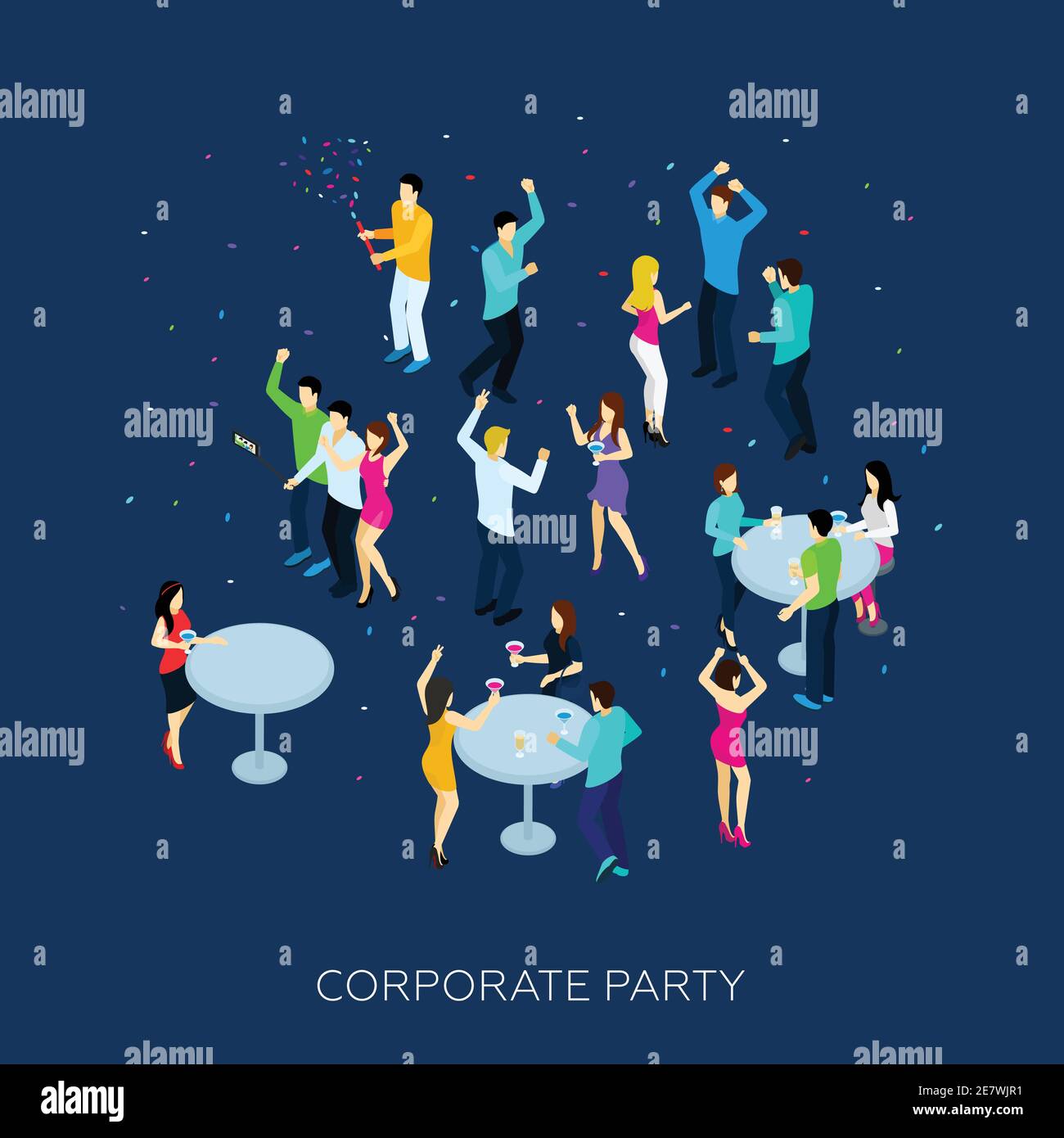 Corporate party concept with isometric people drinking and dancing ...