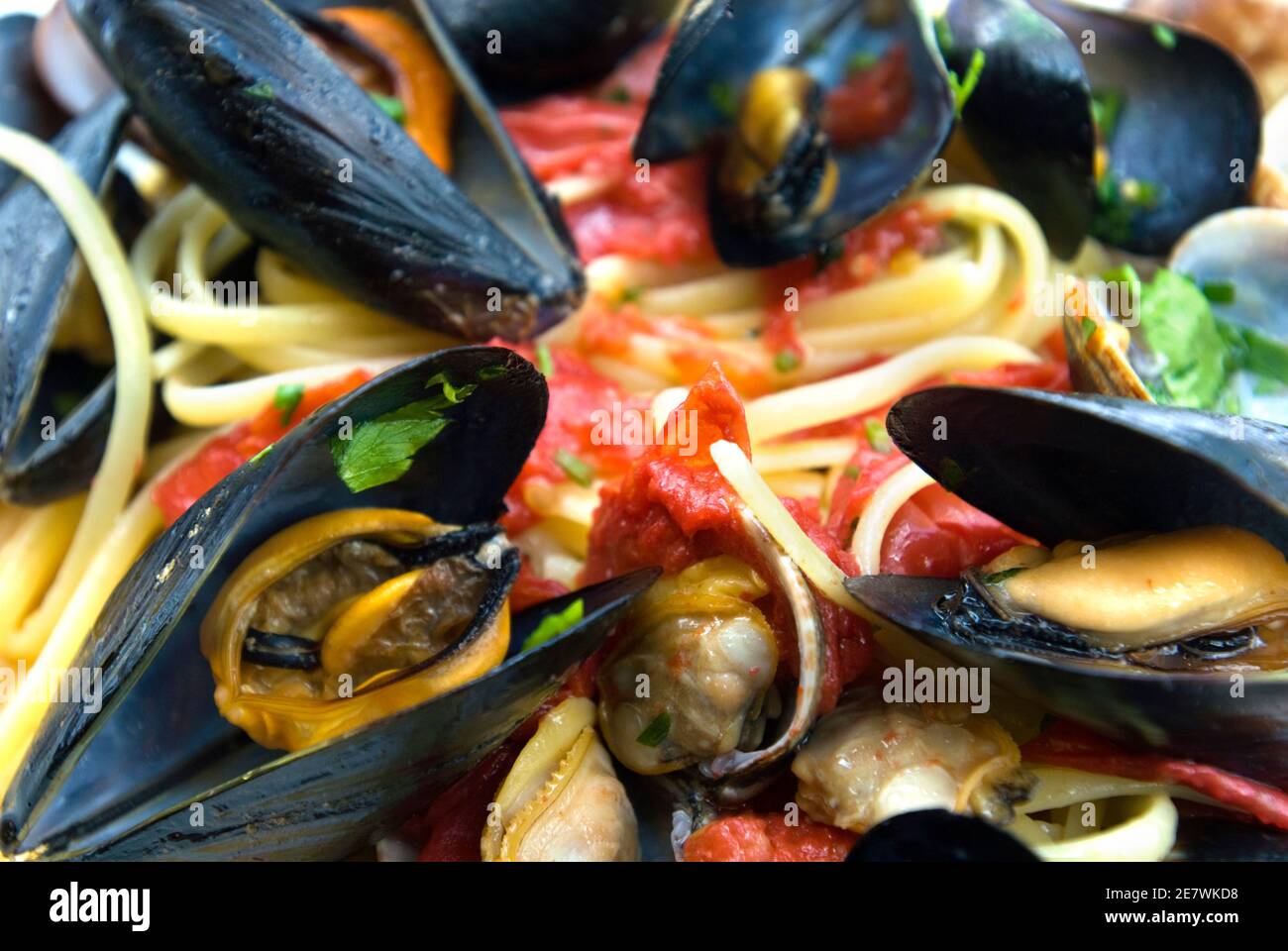 Seafood linguine, Sorrento, Campania, Italy Stock Photo