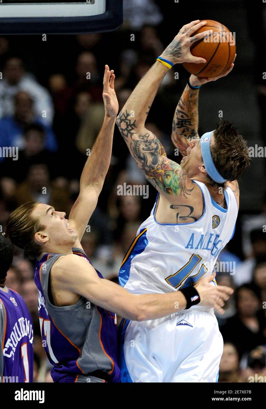 Phoenix Suns Louis Amundson L Fouls Denver Nuggets Chris Andersen R During Their Nba Basketball Game In Denver Colorado January 15 2009 Reuters Mark Leffingwell United States Stock Photo Alamy