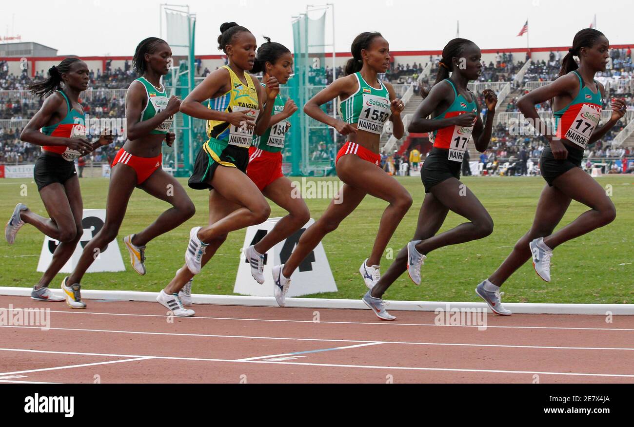 Athletes compete during the women's 5000m final race at the 2010 African Athletics Championship at the Nyayo stadium in the capital Nairobi, July 29, 2010. REUTERS/Thomas Mukoya (KENYA - Tags: SPORT ATHLETICS) Stock Photo