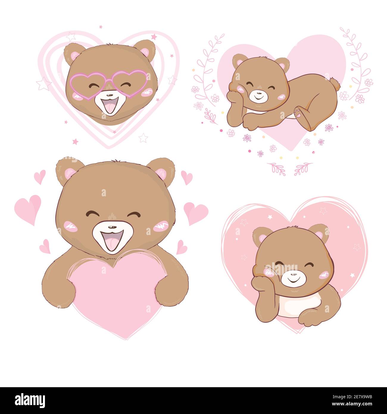 Vector illustration of cute little Teddy bear holding heart Stock ...