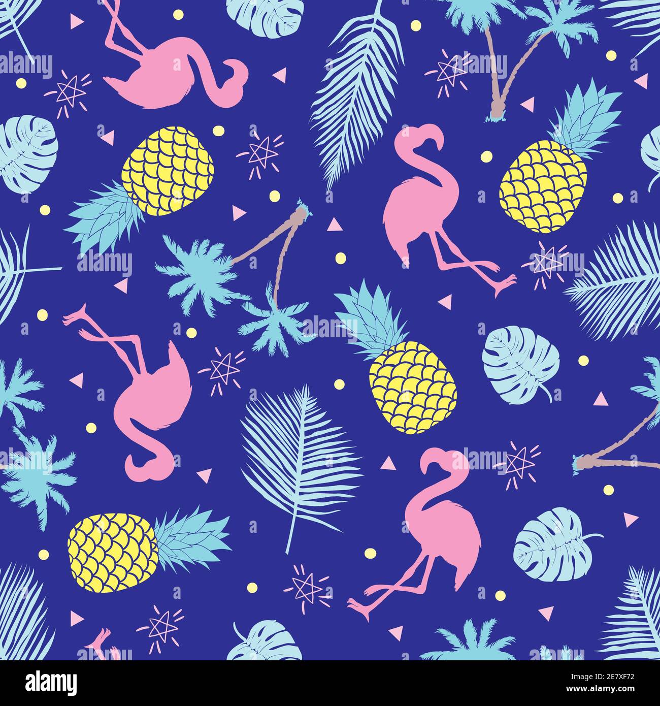 Seamless pattern with pink flamingo. Vector illustration Stock Vector