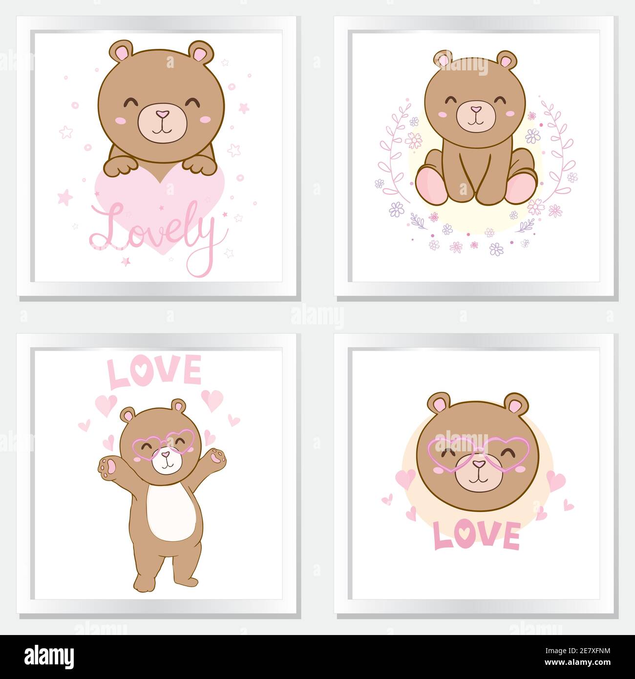 Vector illustration of cute little Teddy bear holding heart Stock ...