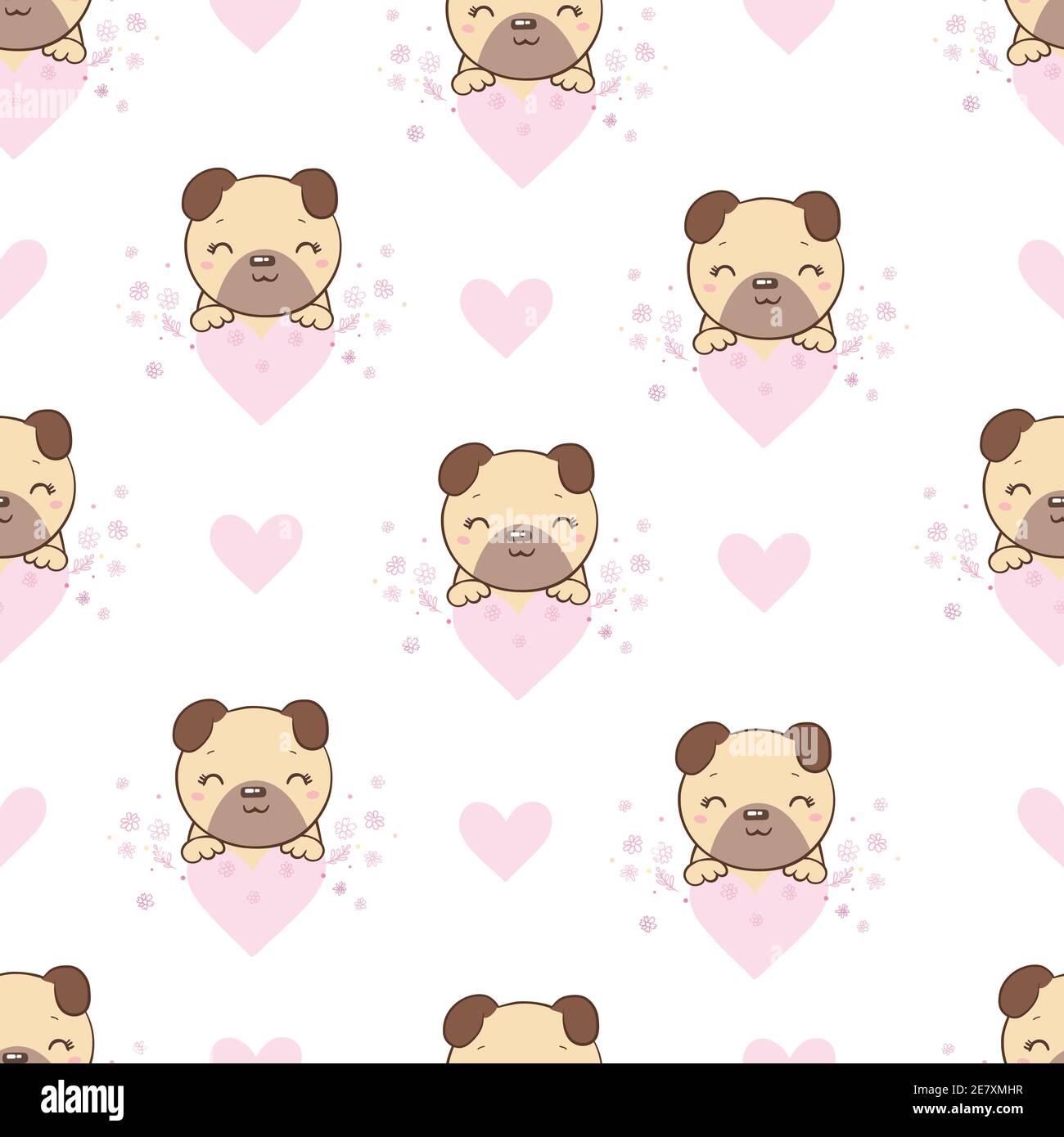 Vector illustration. Seamless vector pattern with pugs Stock Vector ...