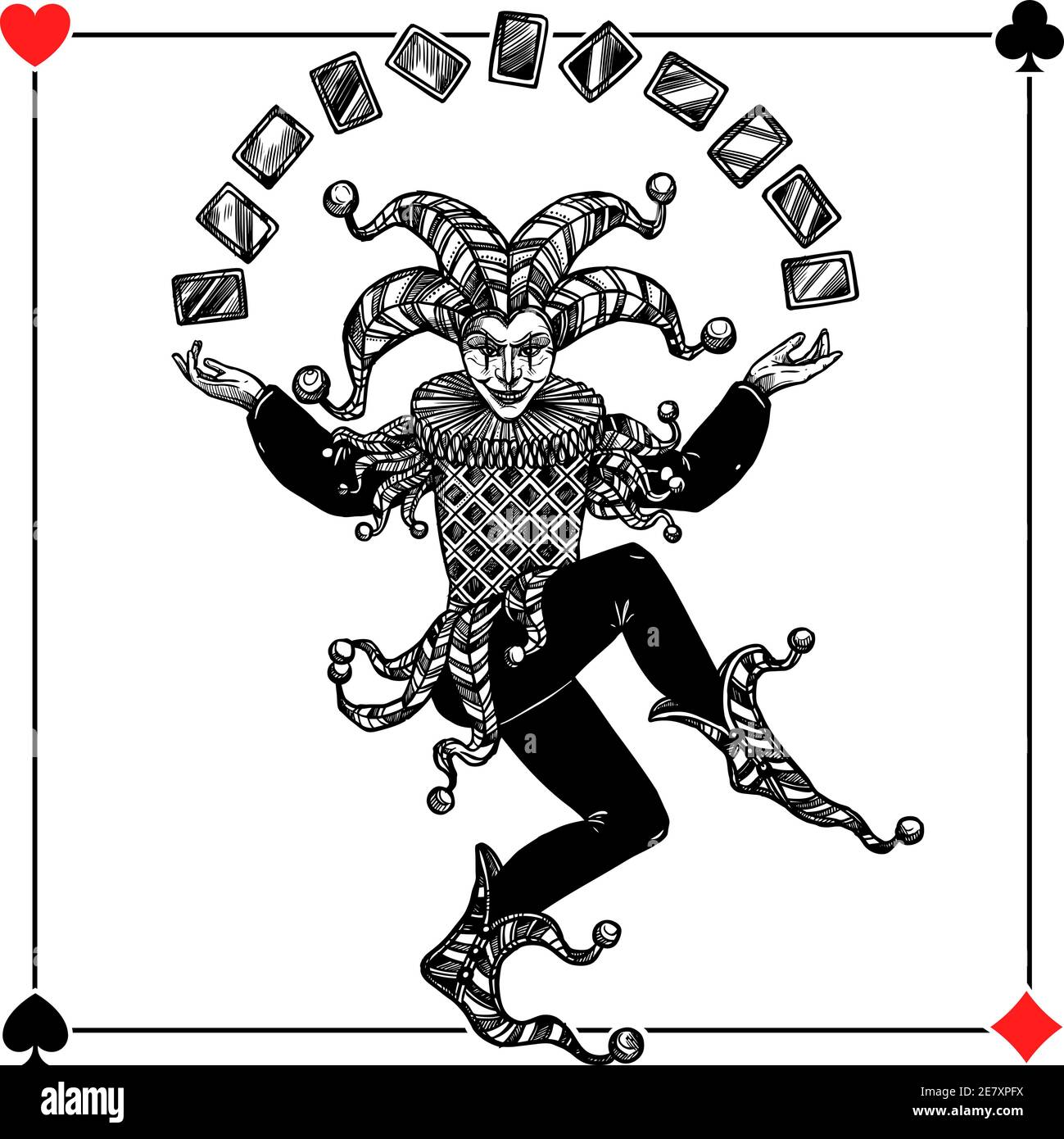 Joker card background with spades hearts diamonds and clubs flat vector