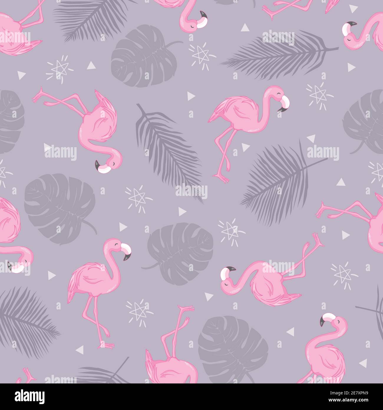 Seamless pattern with pink flamingo. Vector illustration Stock Vector