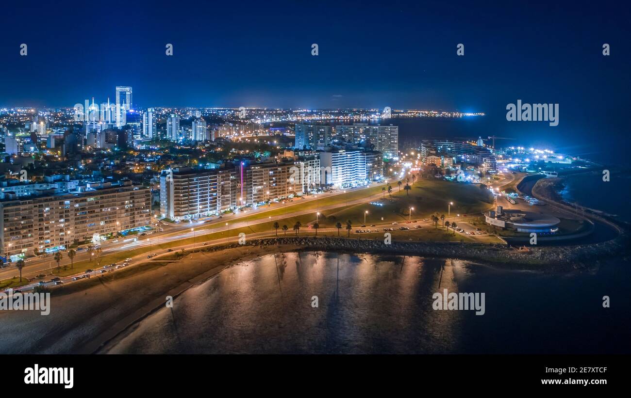 Montevideo, Pocitos night, seafront Stock Photo