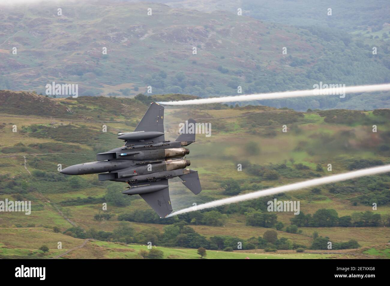 U.S Air force F15 with compressed water vapour coming from wings Stock Photo