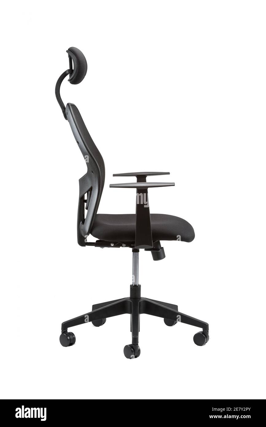 Vertical shot of an office chair with an adjustable headrest on an isolated background Stock Photo
