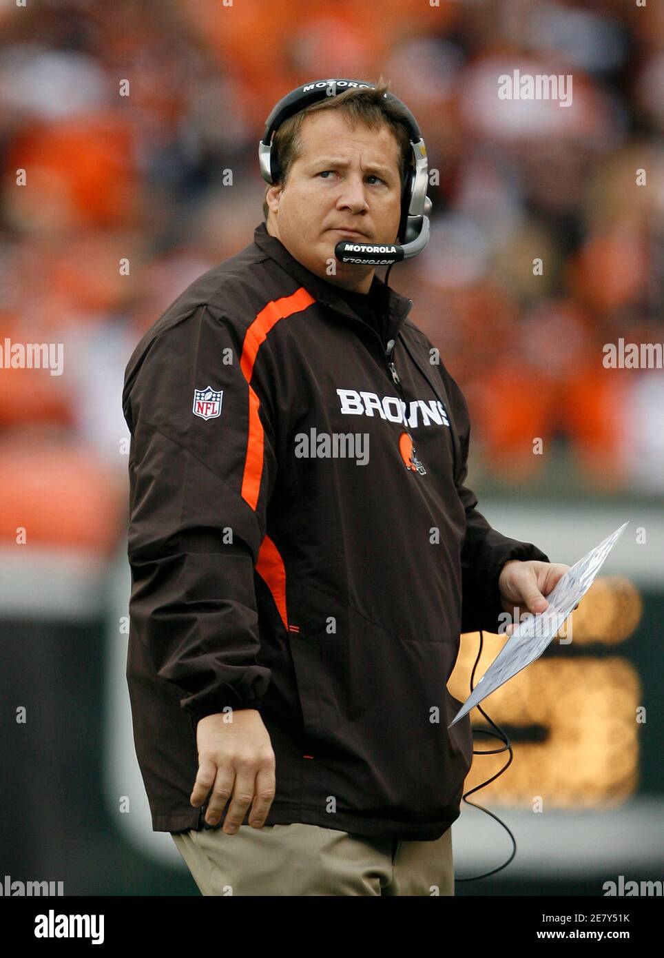 Cleveland Browns head coach Eric Mangini reacts to his team's play against  the Cincinnati Bengals during the first half of their NFL football game  Paul Brown Stadium in Cincinnati, Ohio, November 29,