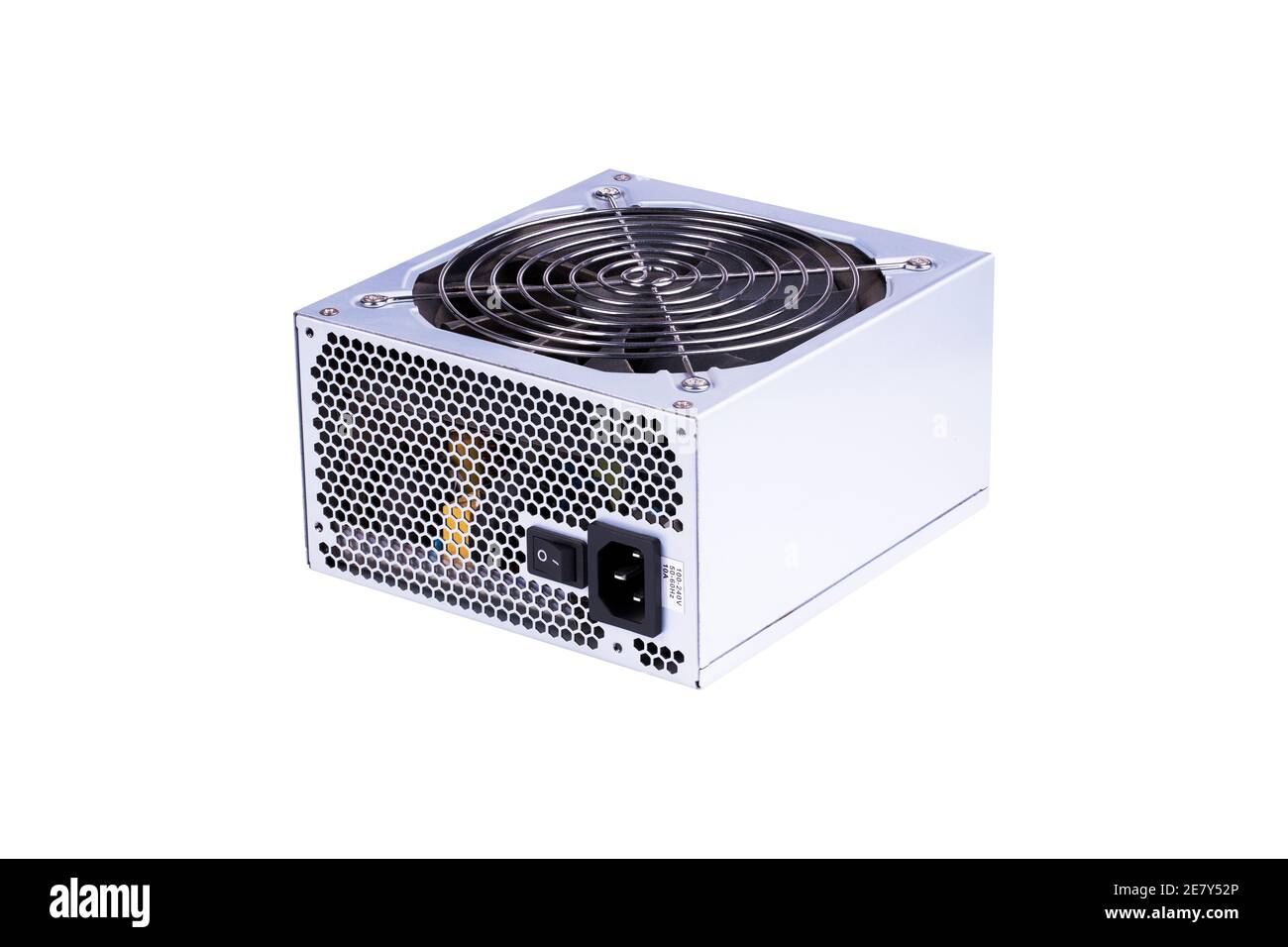 desktop power supply with 120mm cooler isolated on a white background Stock Photo