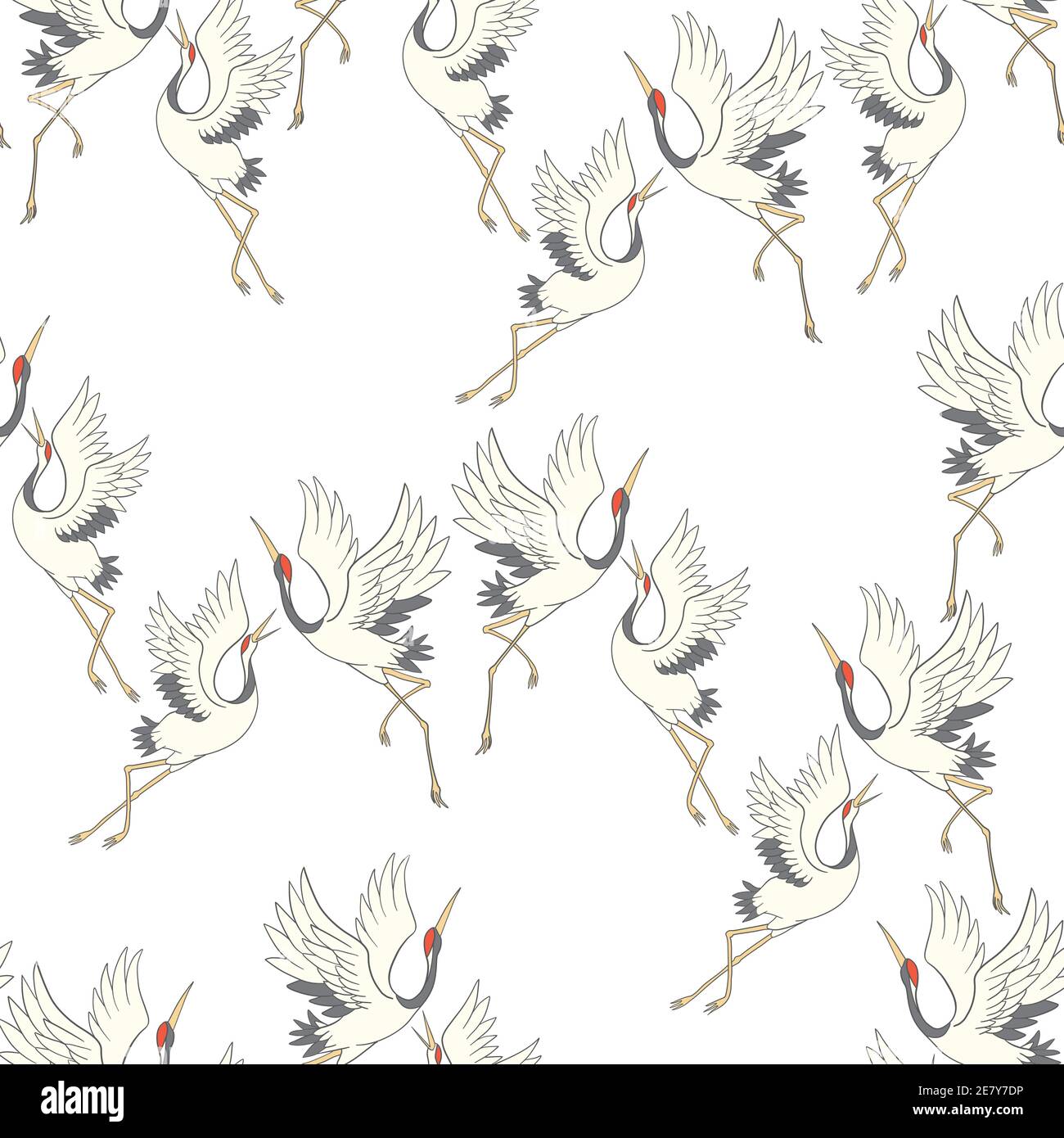 Japanese pattern. Seamless vector ornament with traditional motives. Japanese pattern with storks Stock Vector