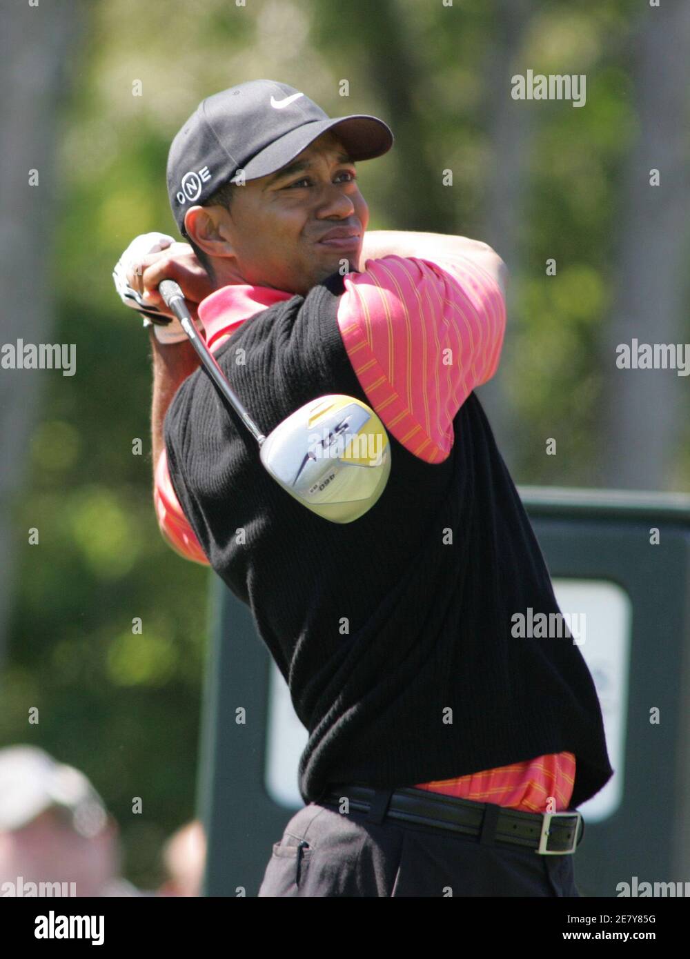 Tiger Woods of the U.S. tees off on the seventh hole during the final round at The Players Championship golf tournament in Ponte Vedra Beach, Florida on March 26, 2006. REUTERS/Rick Fowler Stock Photo