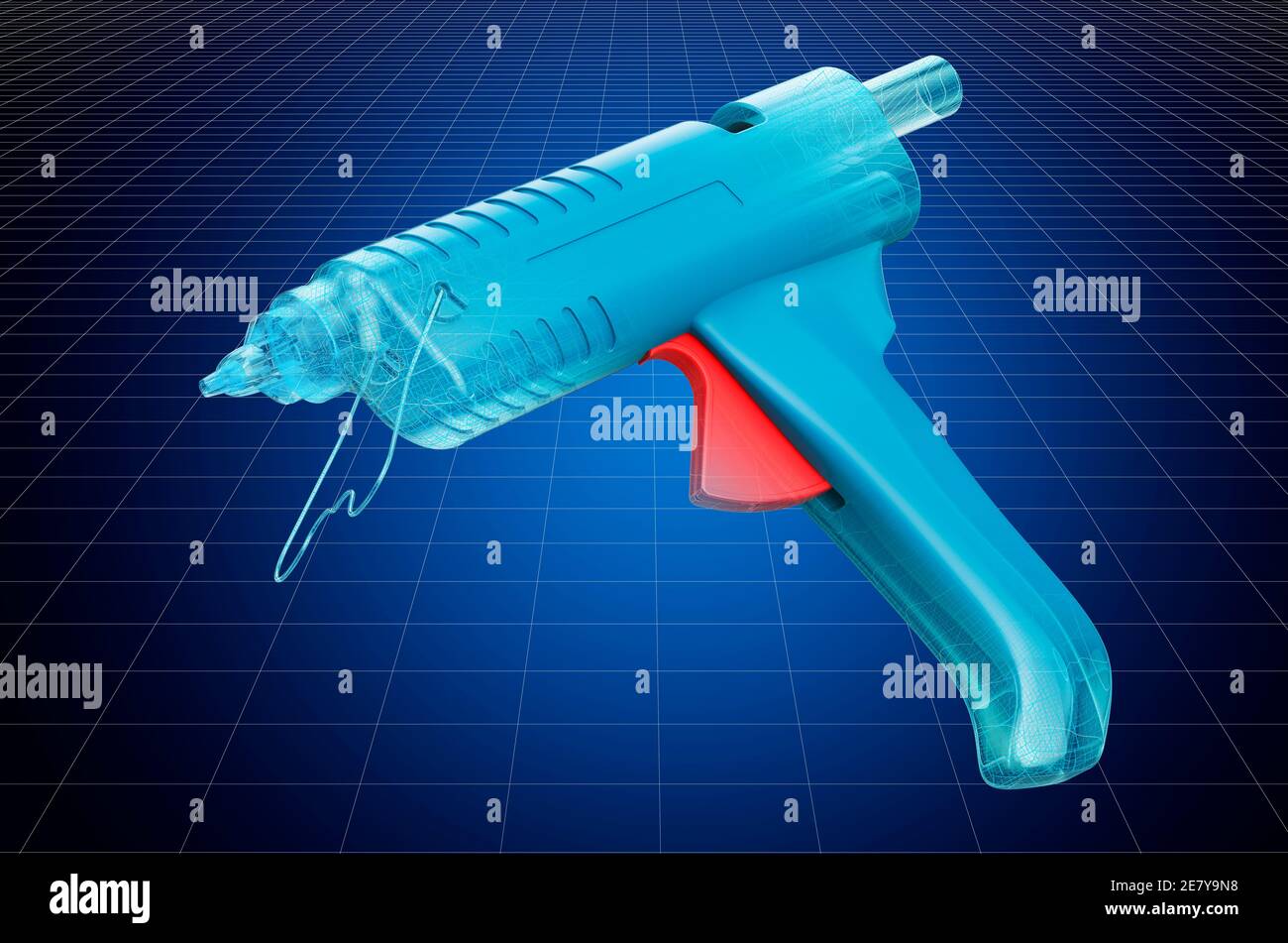 Visualization 3d cad model of glue gun, blueprint. 3D rendering Stock Photo