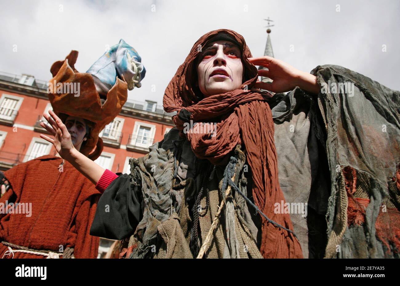 An actress takes part in Dona Cuaresma group during a pre-lent carnival parade in downtown Madrid February 18, 2007. REUTERS/Rocio Pelaez (SPAIN) Stock Photo