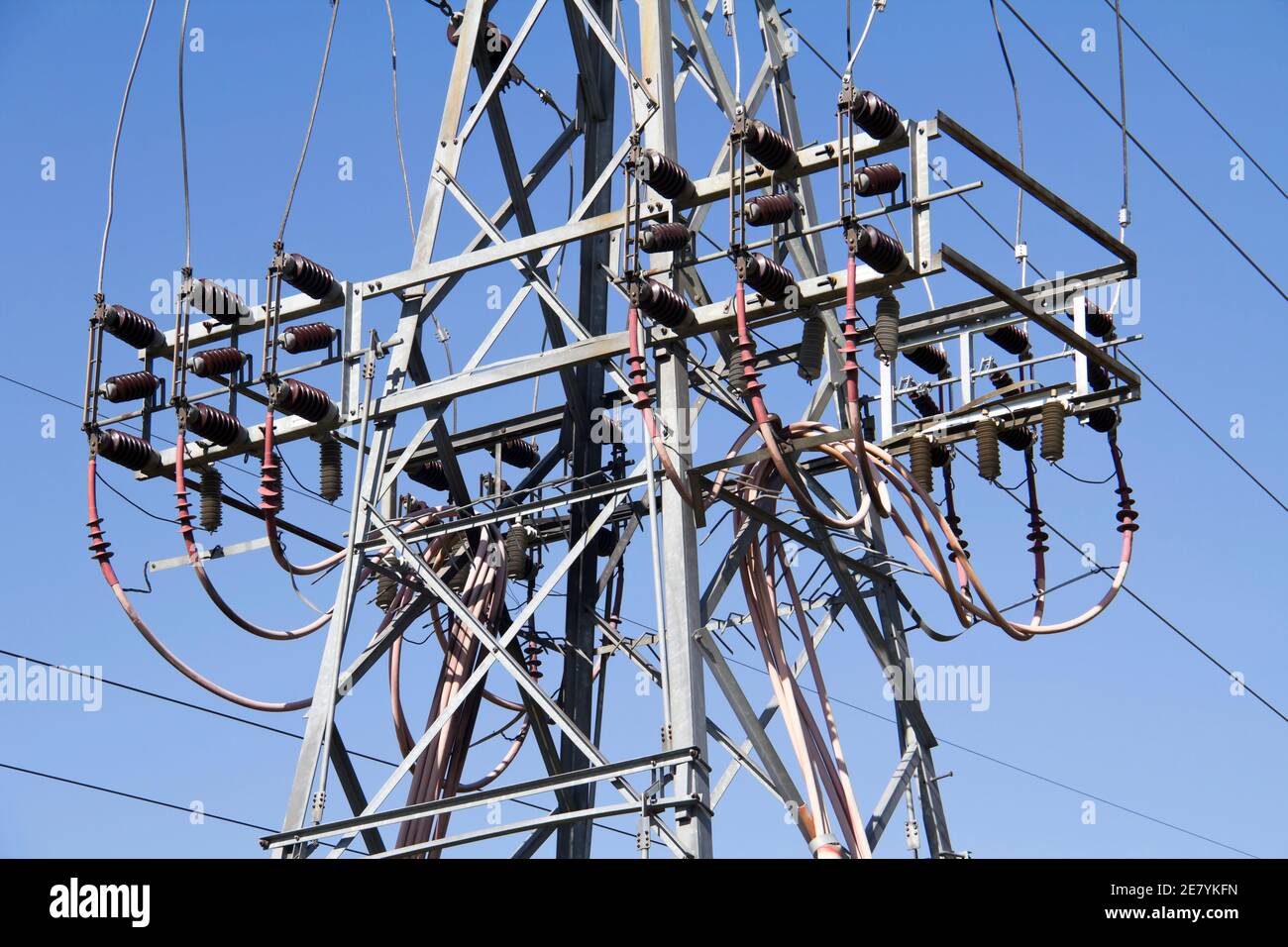 Electric high voltage power post Stock Photo Alamy